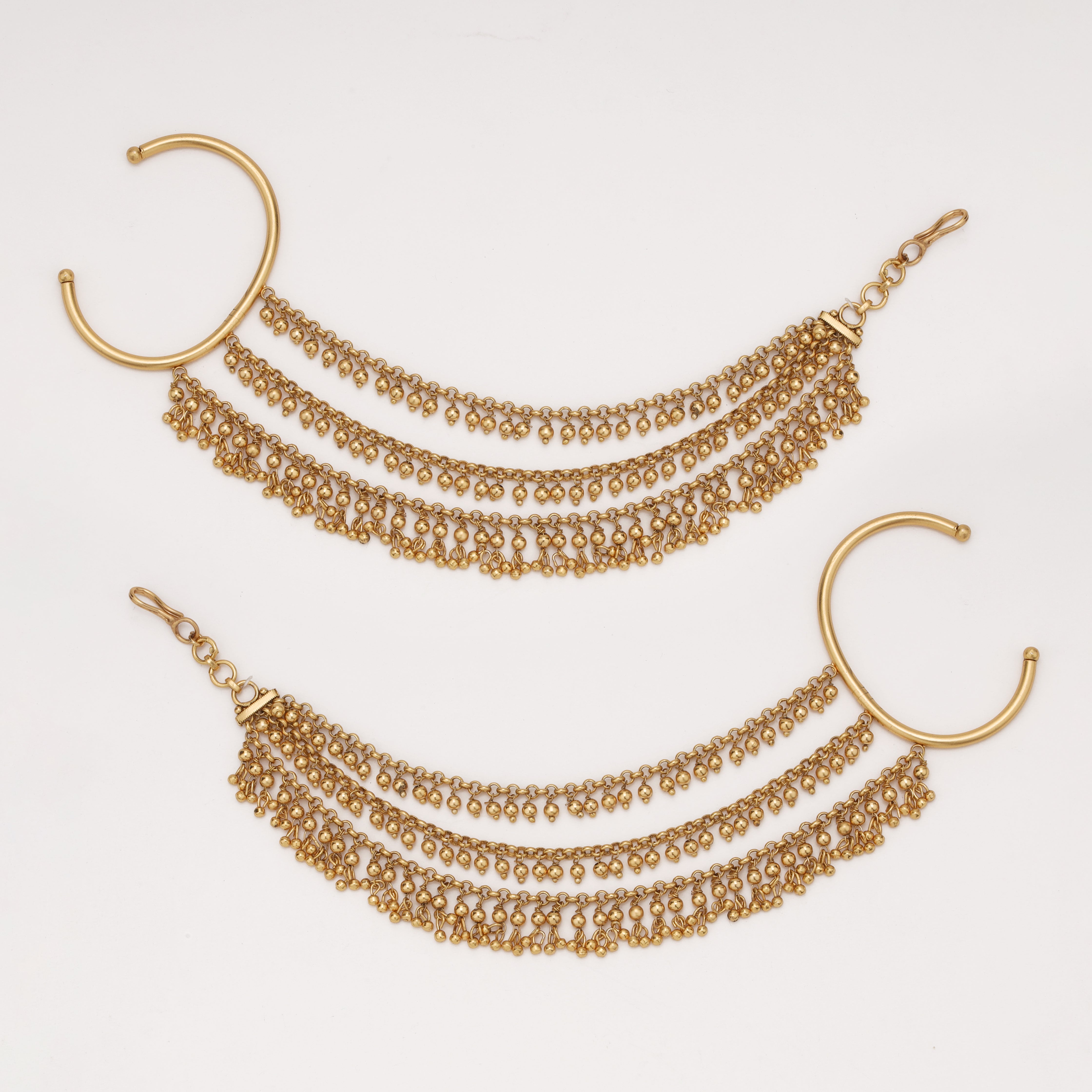 Rajwadi Layered Ghungroo antique gold ear chain by US Catalog