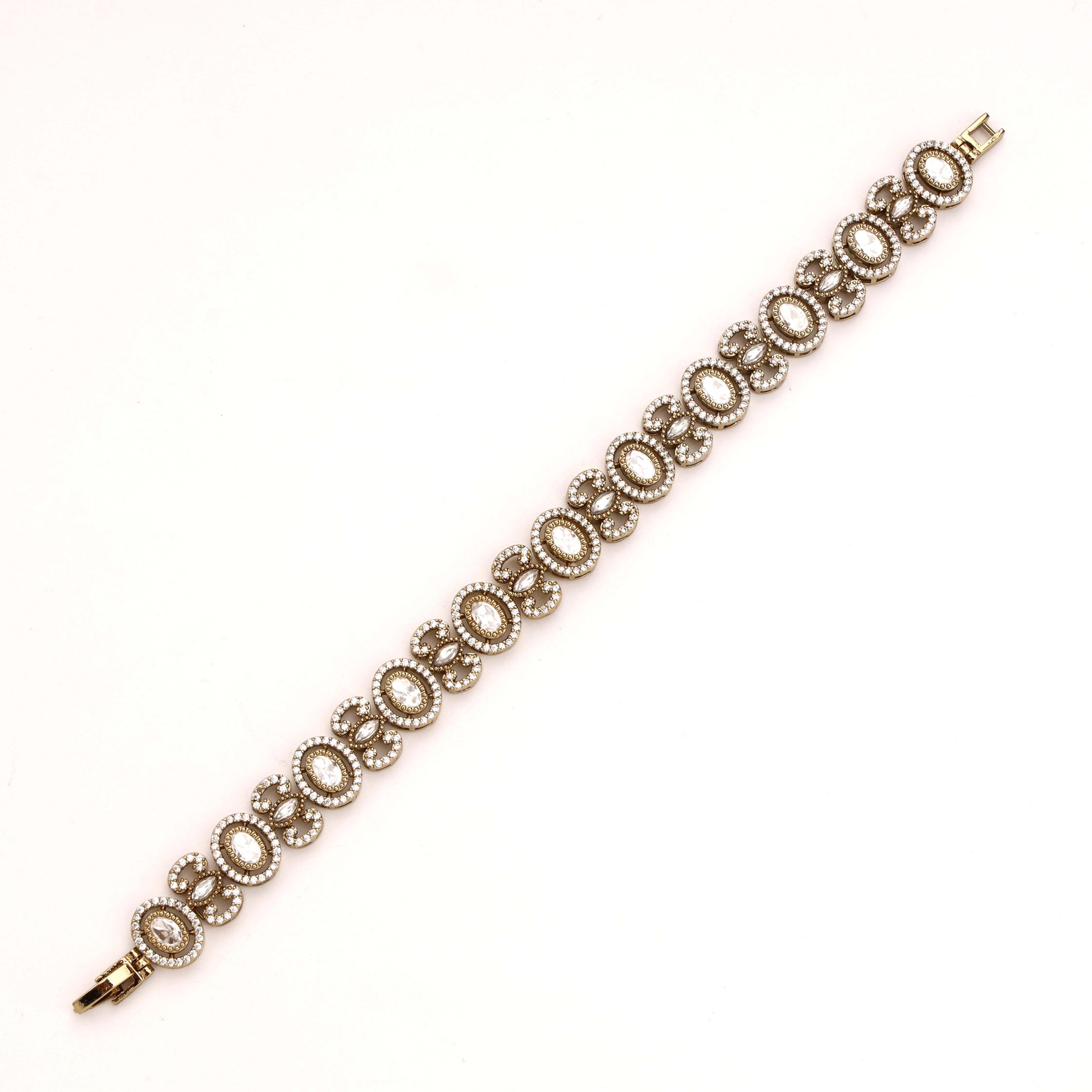 Antique Finish Oval Halo Kundan Articulated Link Bracelet