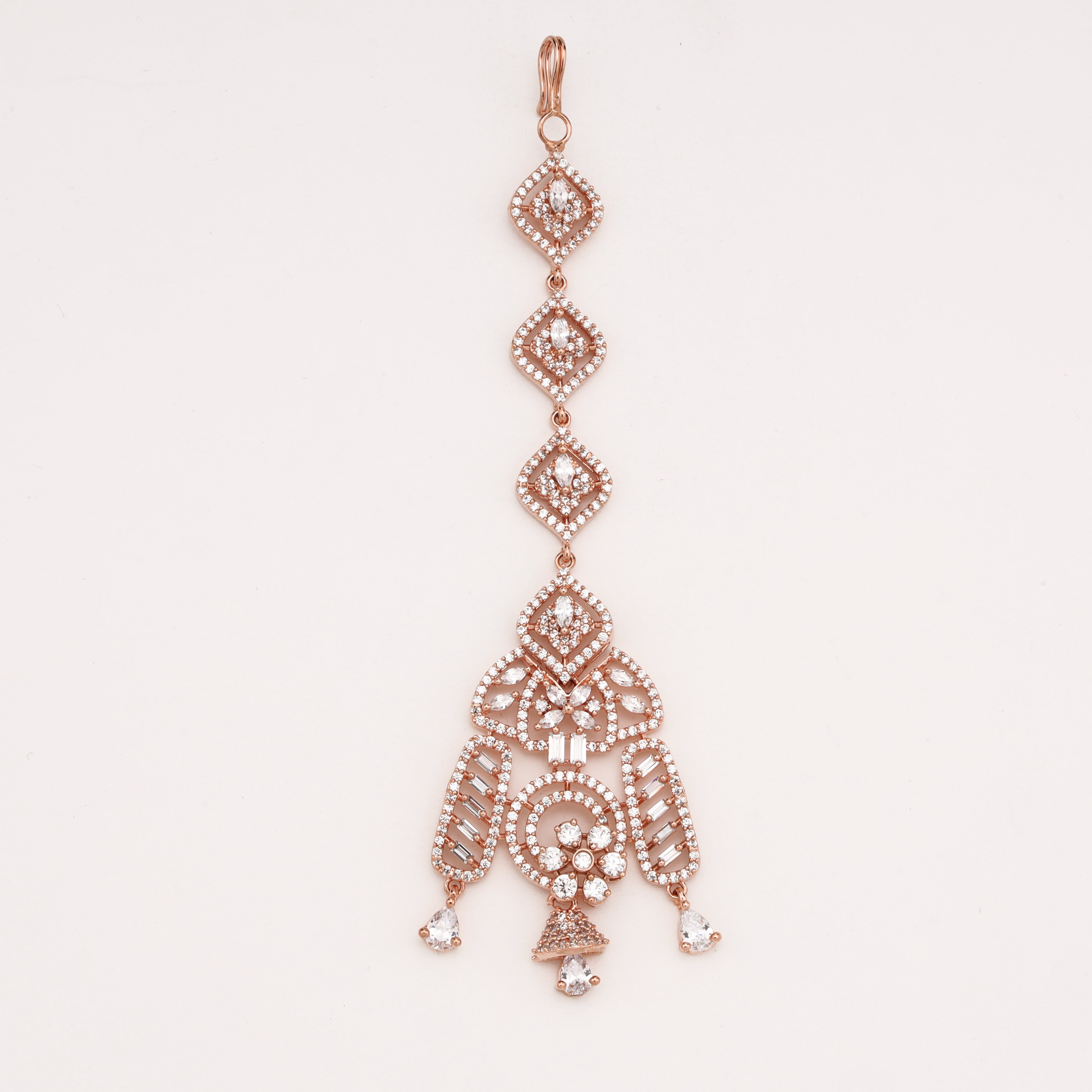 Rose Gold Diamond-Cut Link Chandelier American Diamond Maang Tikka