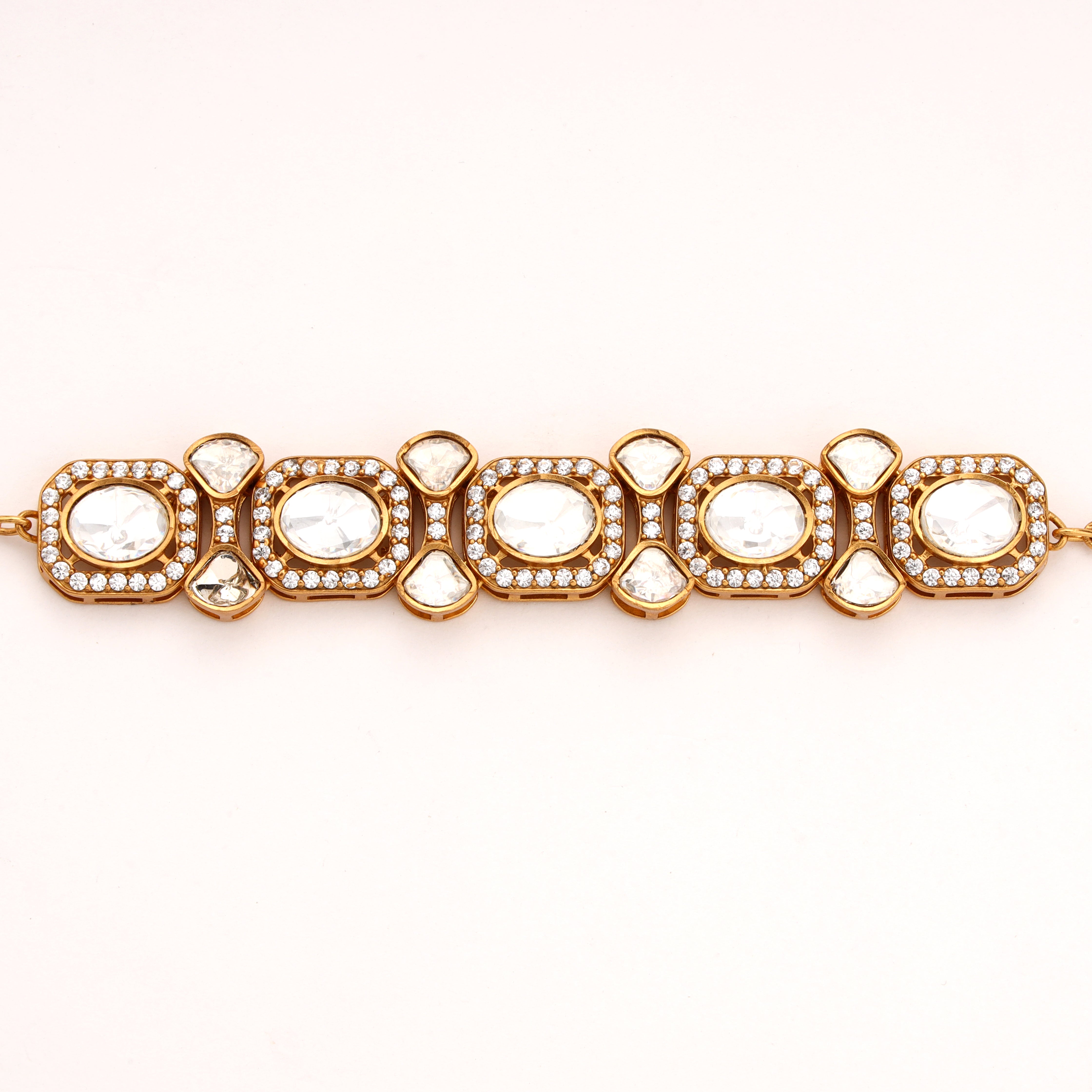 Gold-Plated Polki Kundan Crystal Halo Articulated Traditional Bracelet