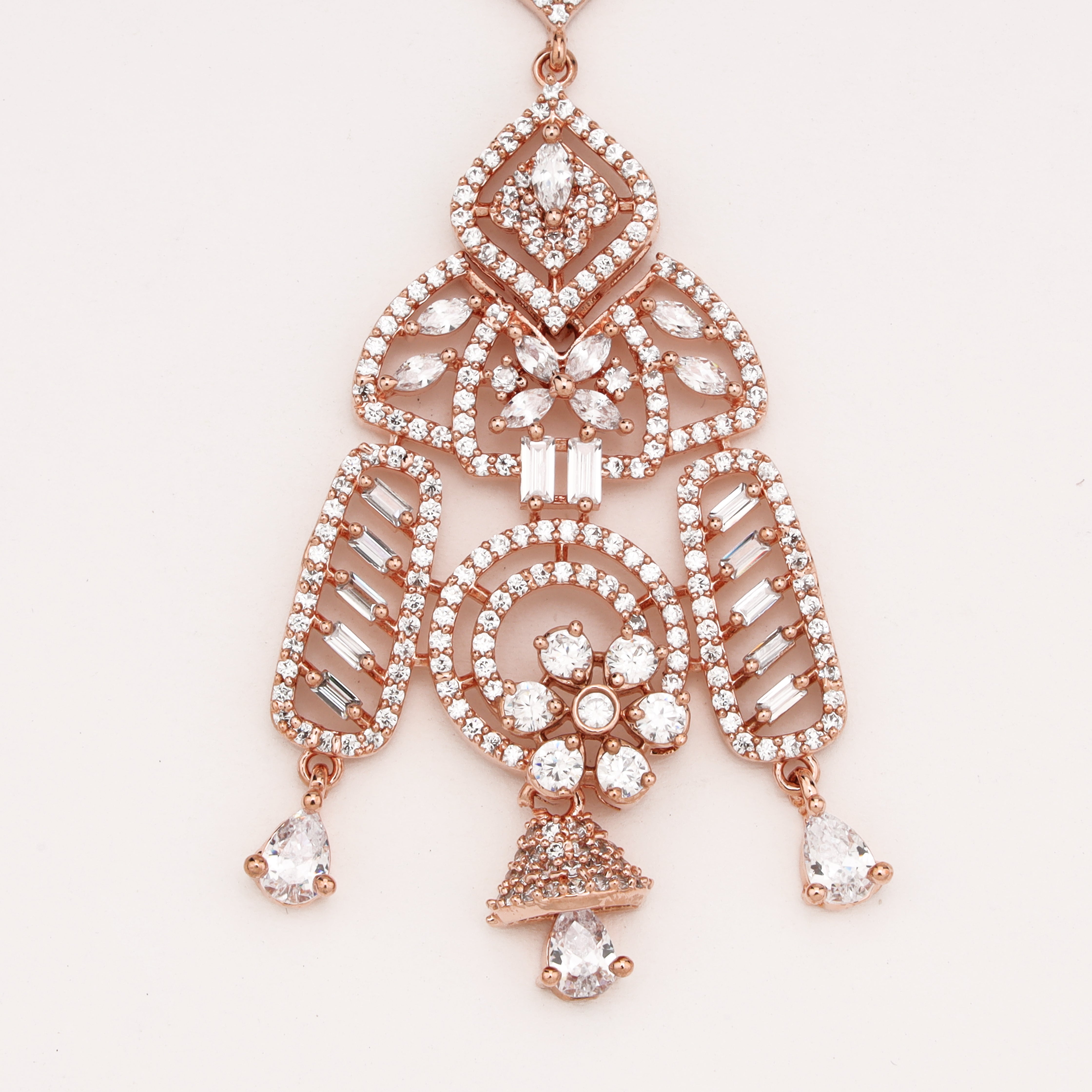 Rose Gold Diamond-Cut Link Chandelier American Diamond Maang Tikka