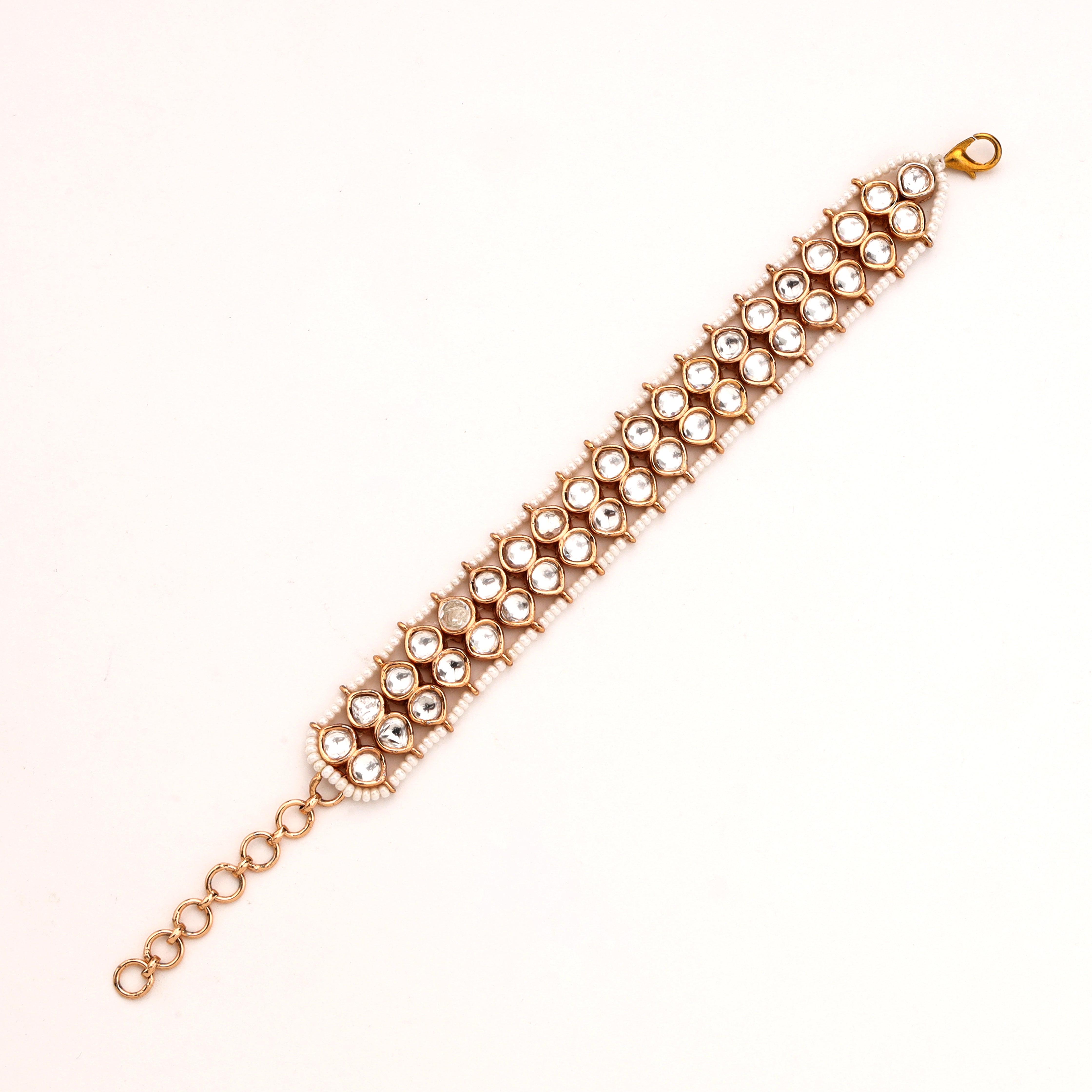 Dual Row Teardrop Kundan Seed Pearl Border Bracelet