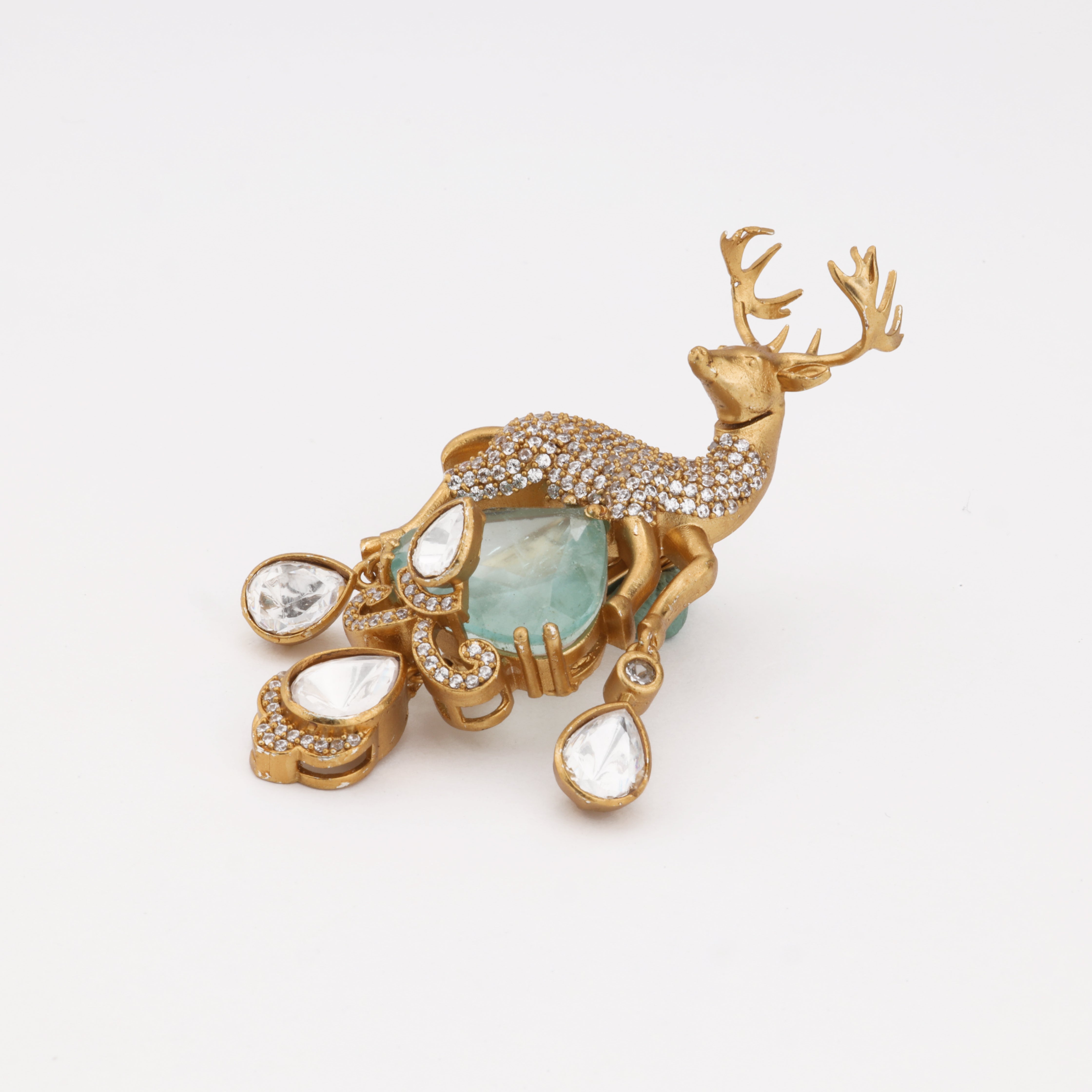 Royal Deer Crystal Brooch with Elegant Dangle Accents