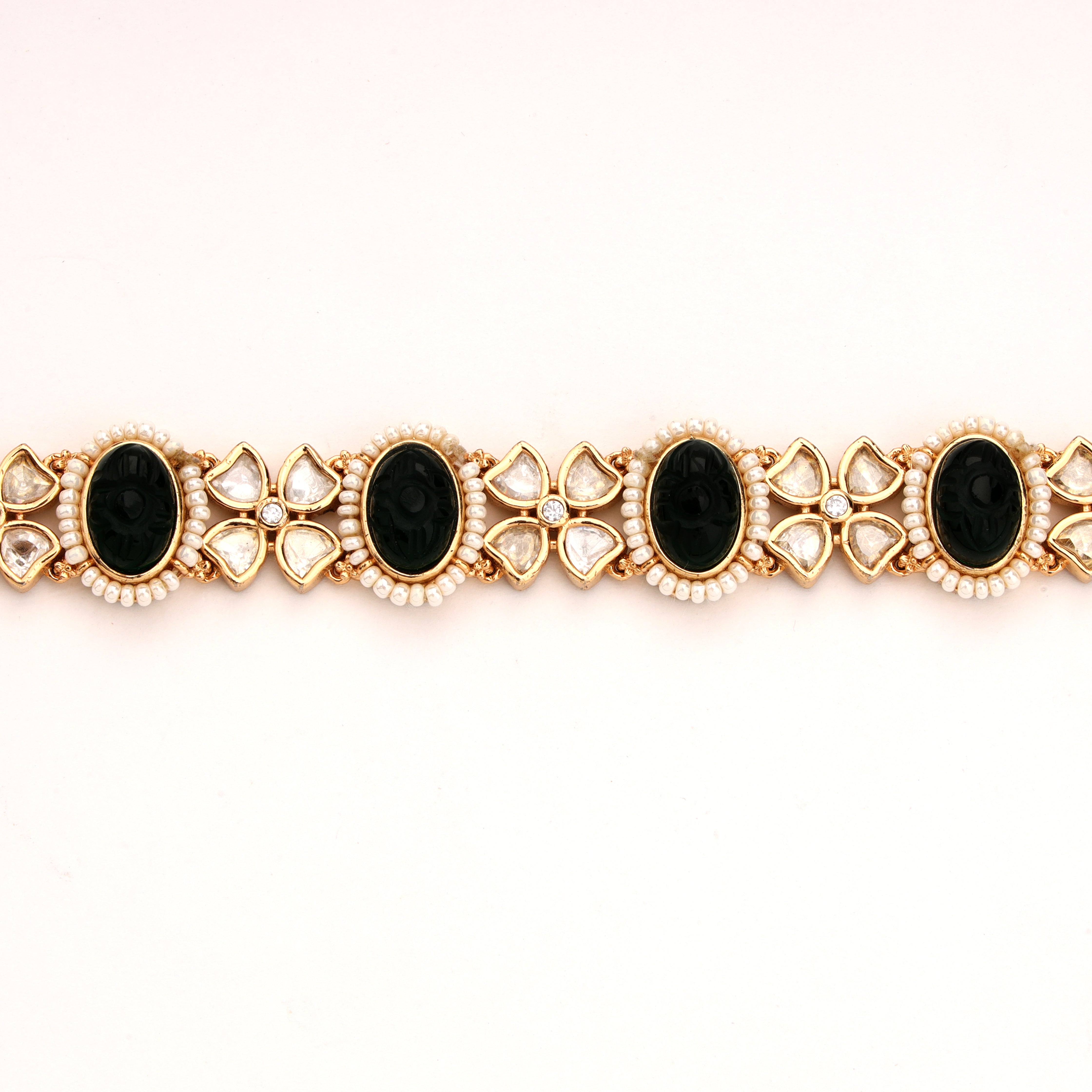 Pearl Beaded Regal Kundan Cabochon Openable Traditional Bracelet