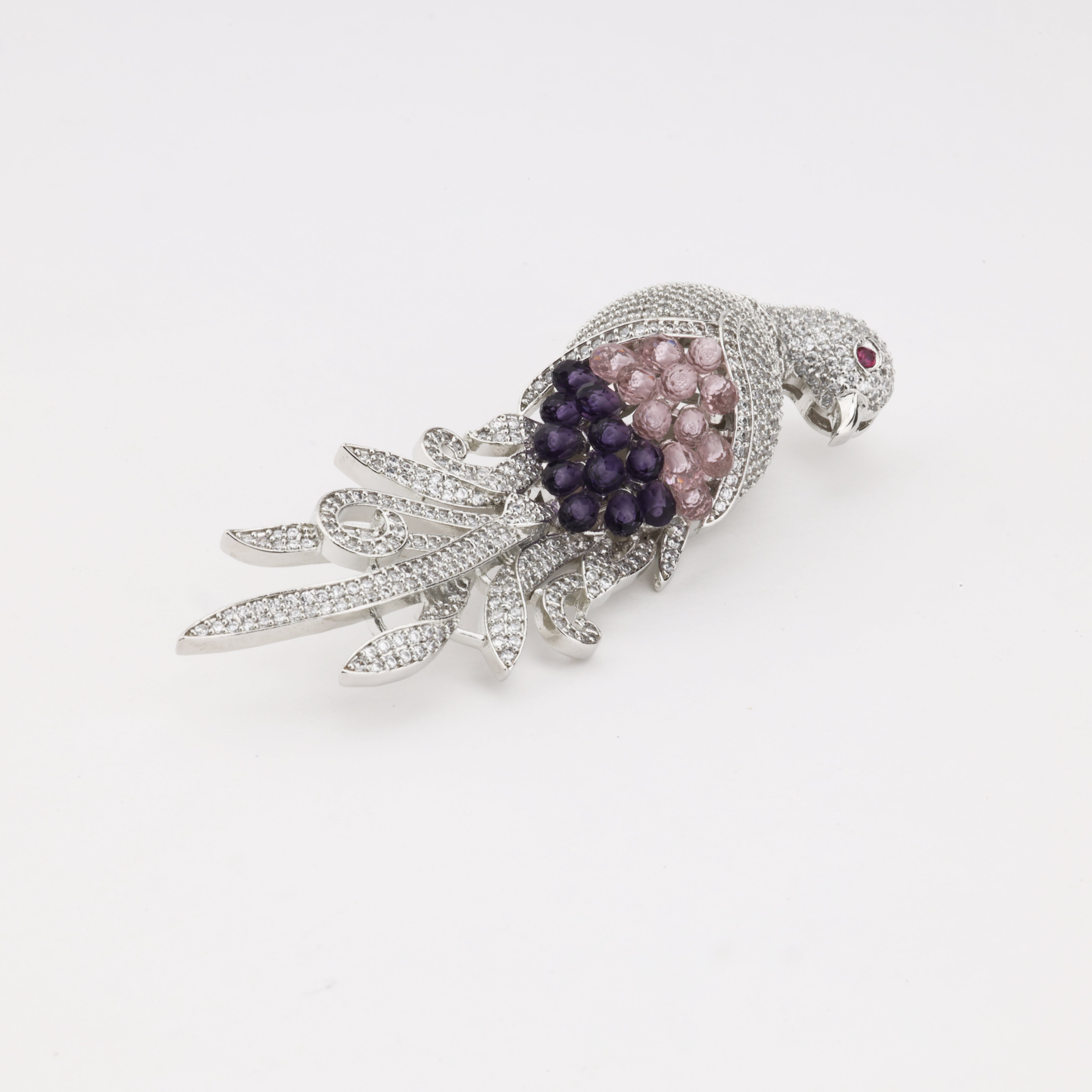 Crystal Bird Brooch with Pink & Purple Accents