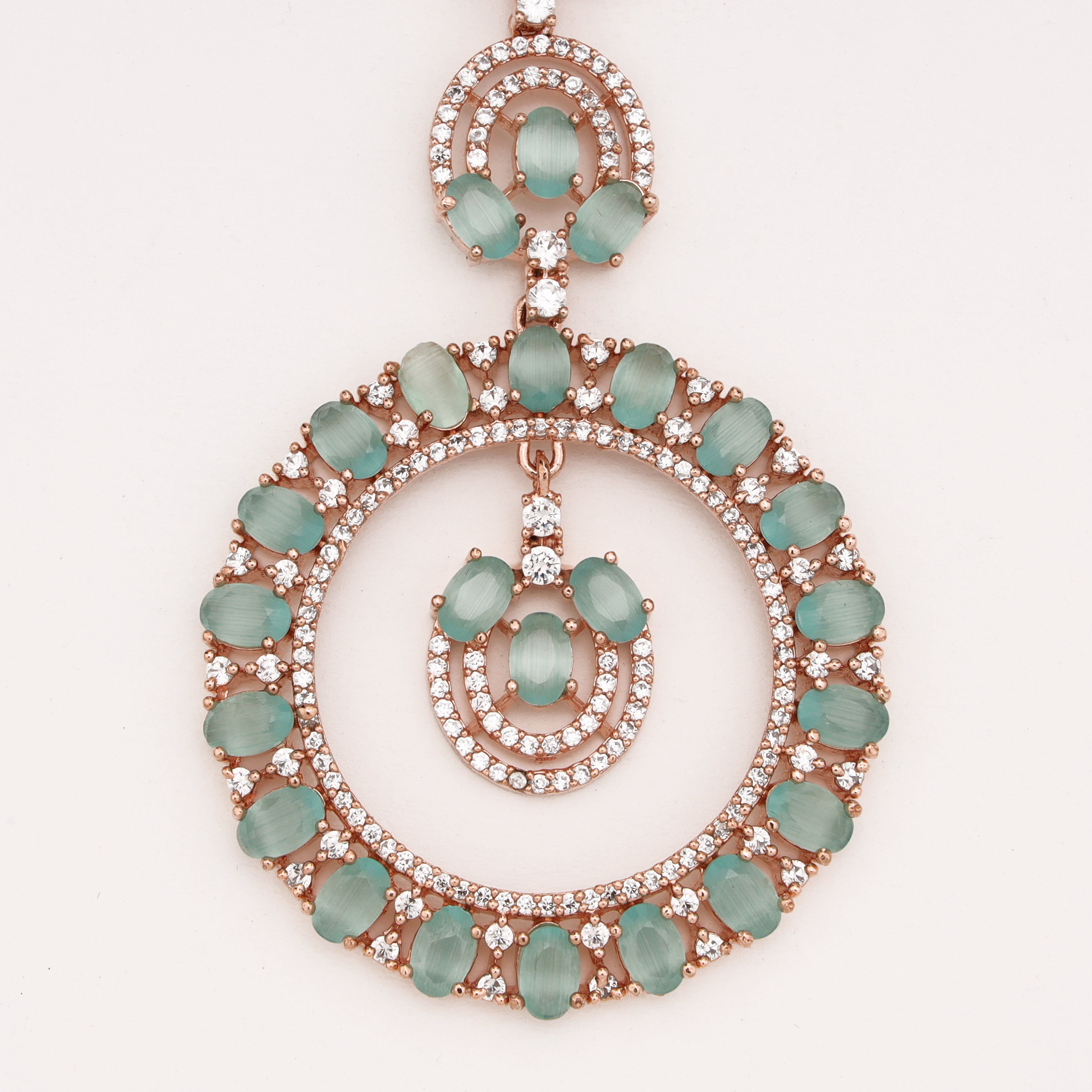 Rose Gold Mint Green Stone American Diamond Circular Halo Maang Tikka