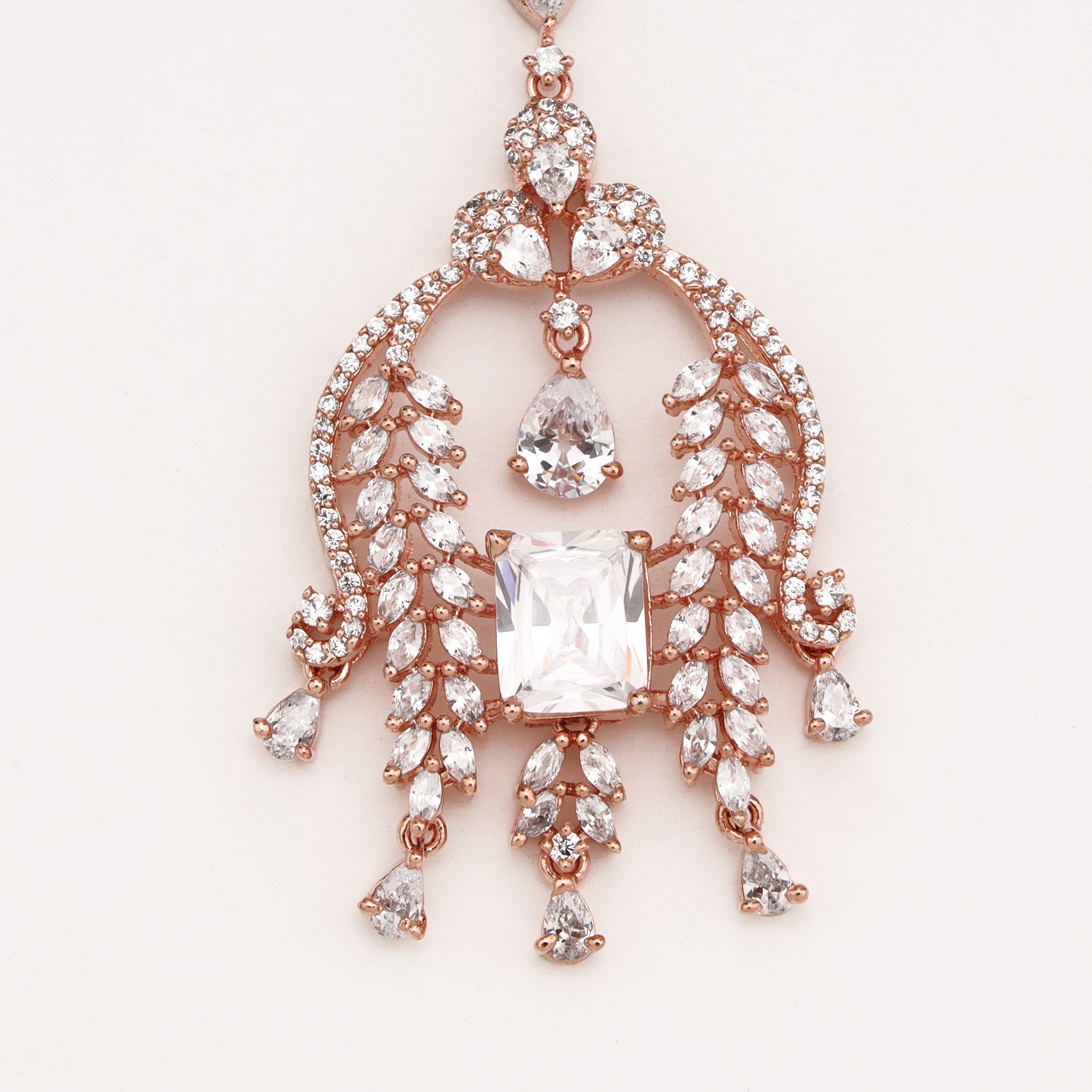 Rose Gold Big Stone Leaf American Diamond Maang Tikka