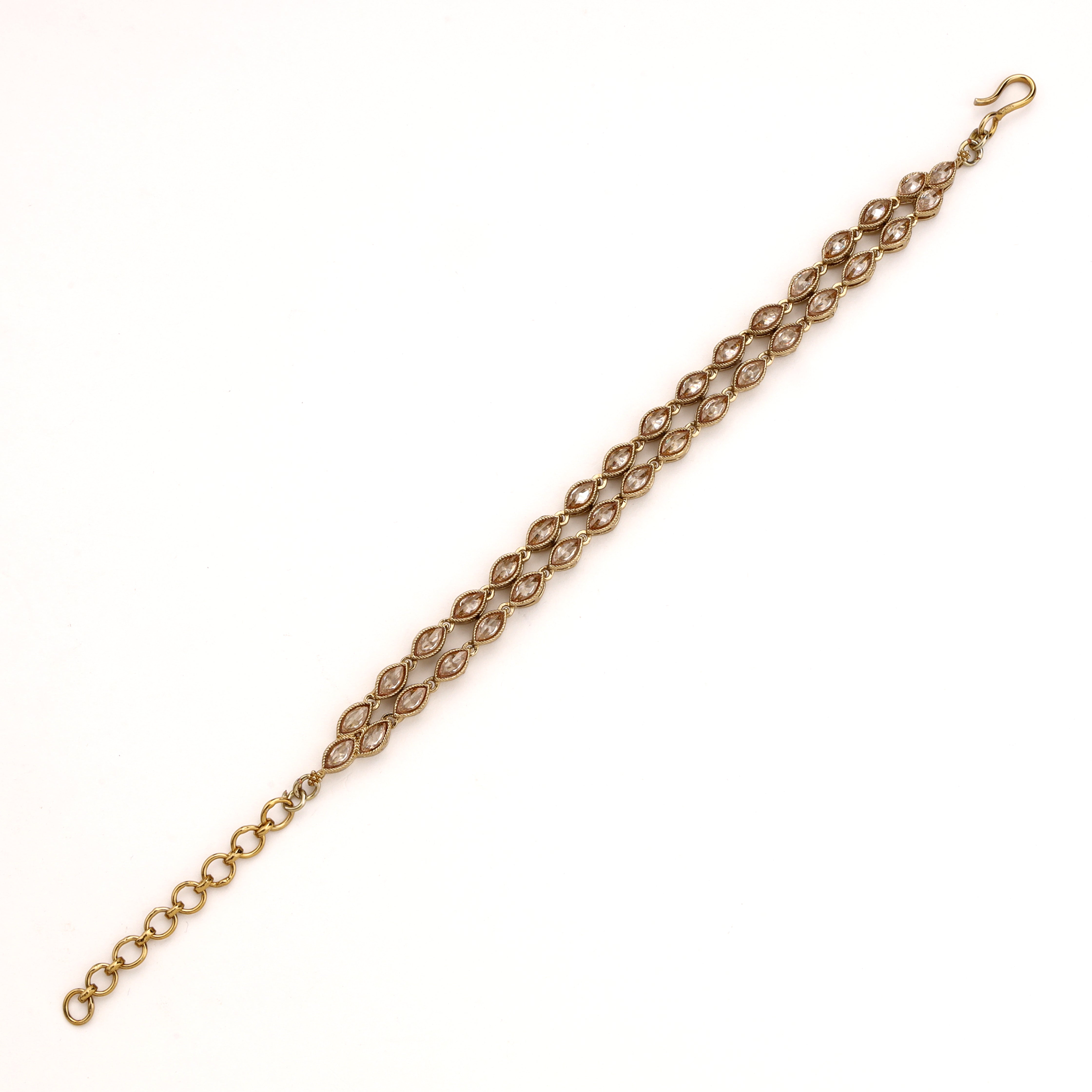 Antique Finish Dual Row Marquise Kundan Link Bracelet