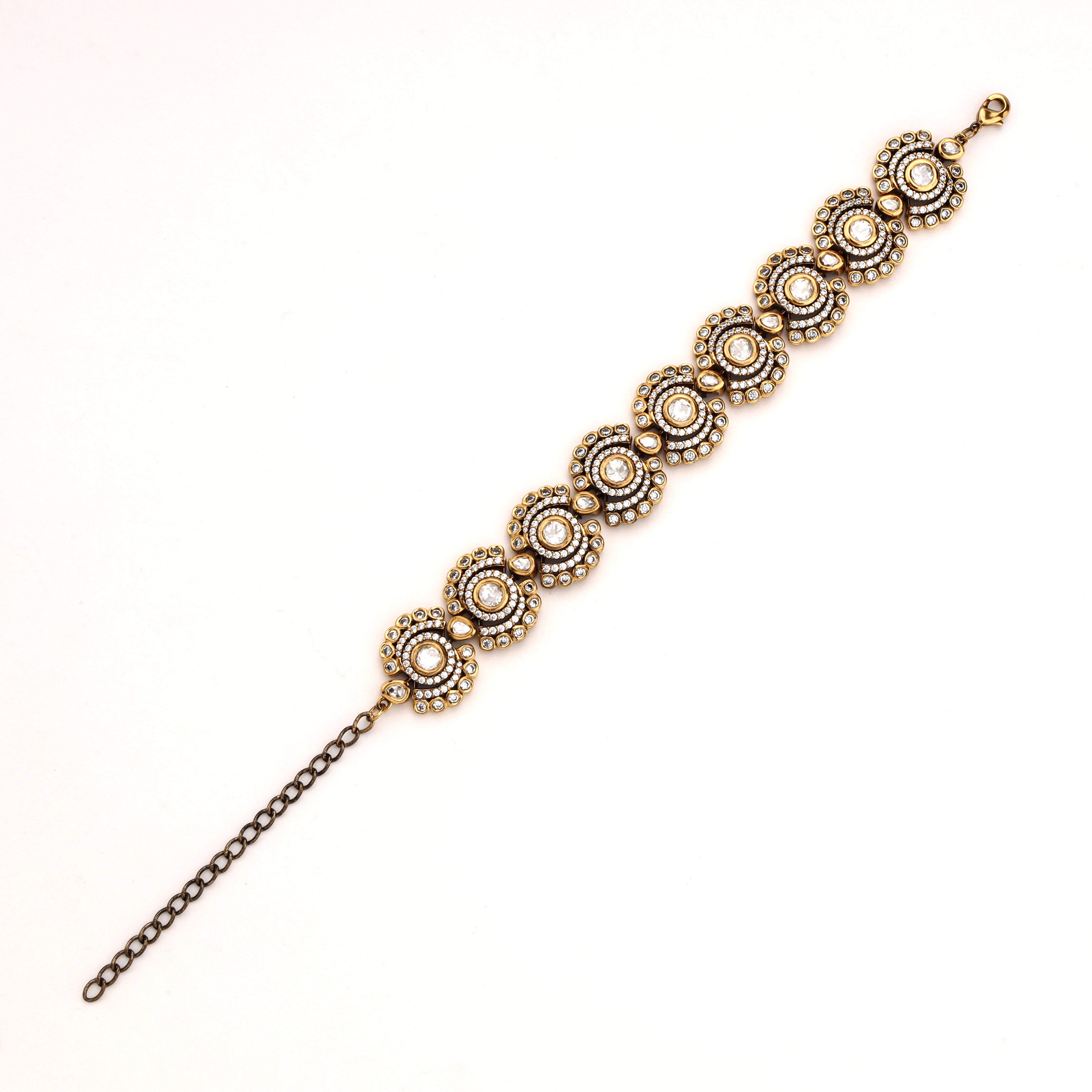 Antique Finish Scalloped Floral Kundan Link Bracelet
