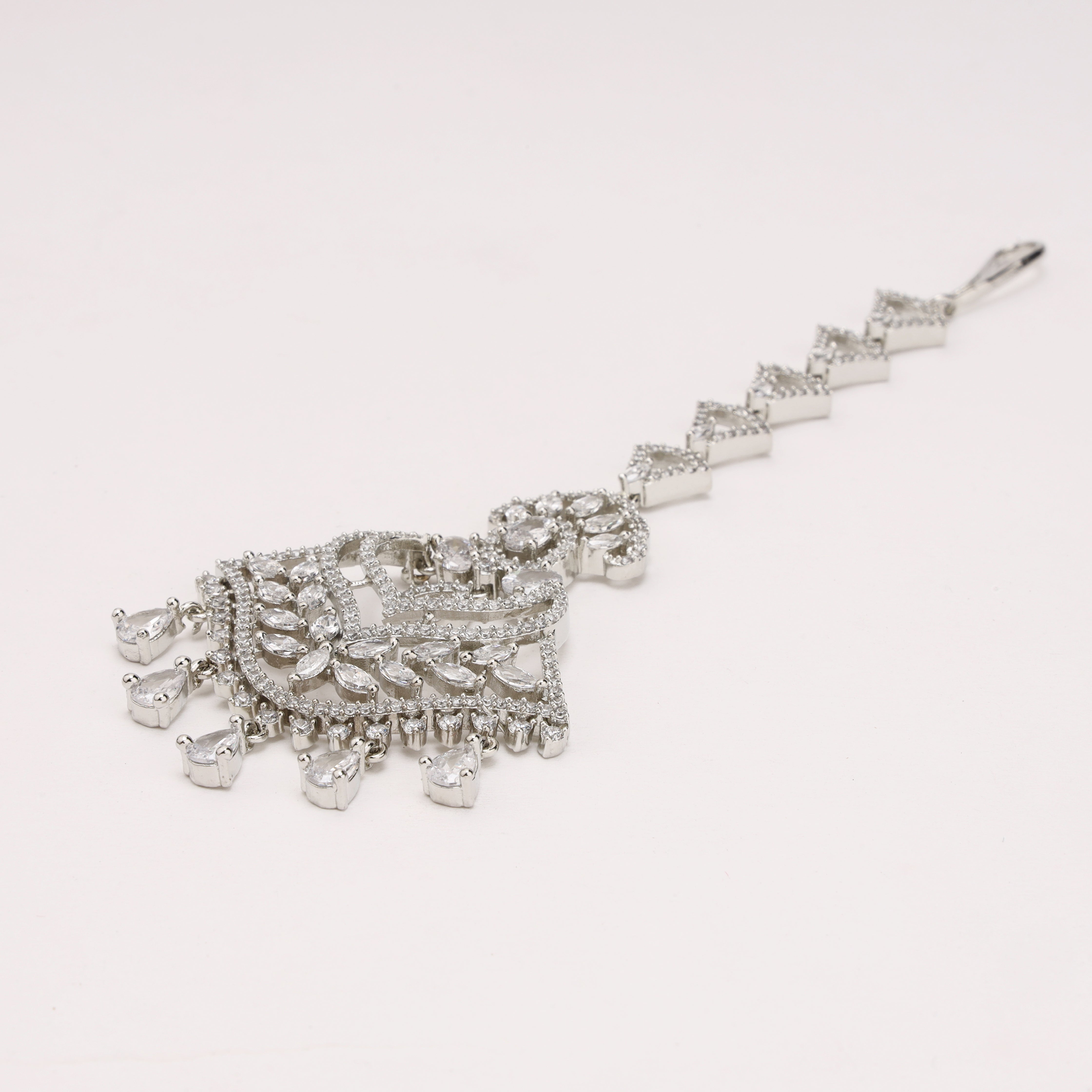 Silver Look American Diamond Jharokha Maang Tikka