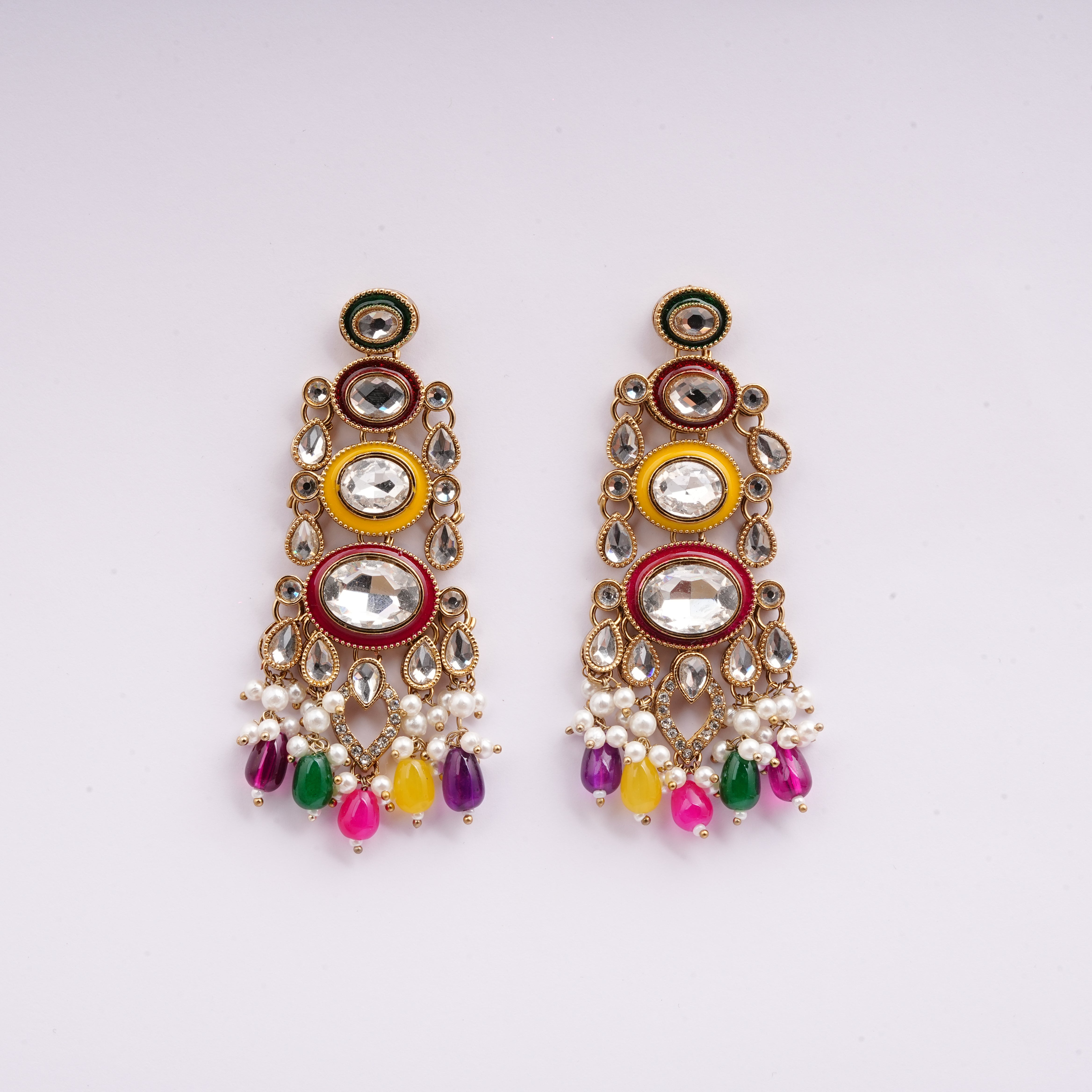 Multi-Tier Polki Statement Earrings