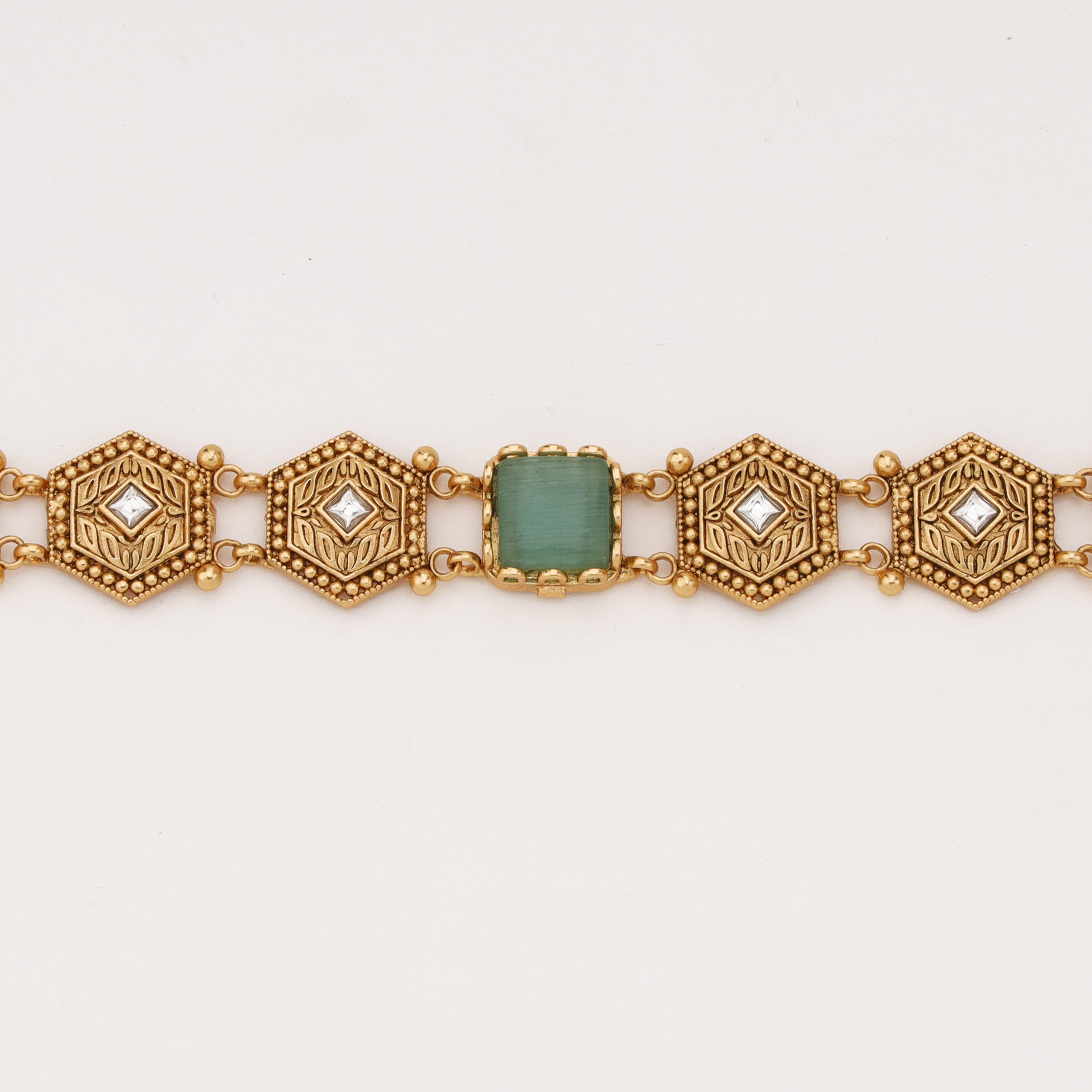 Aqua Stone Antique Gold Bridal Mathapatti
