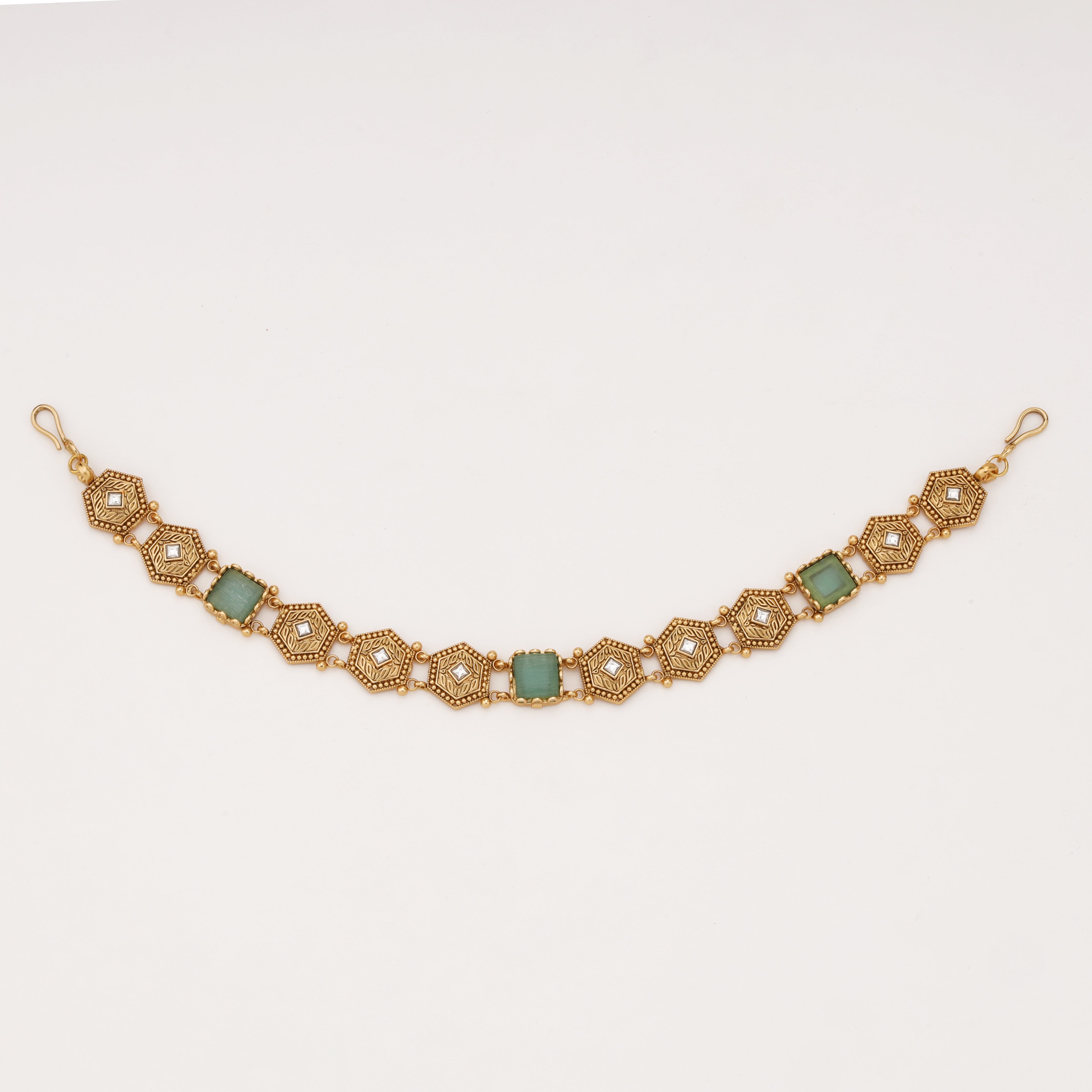 Aqua Stone Antique Gold Bridal Mathapatti
