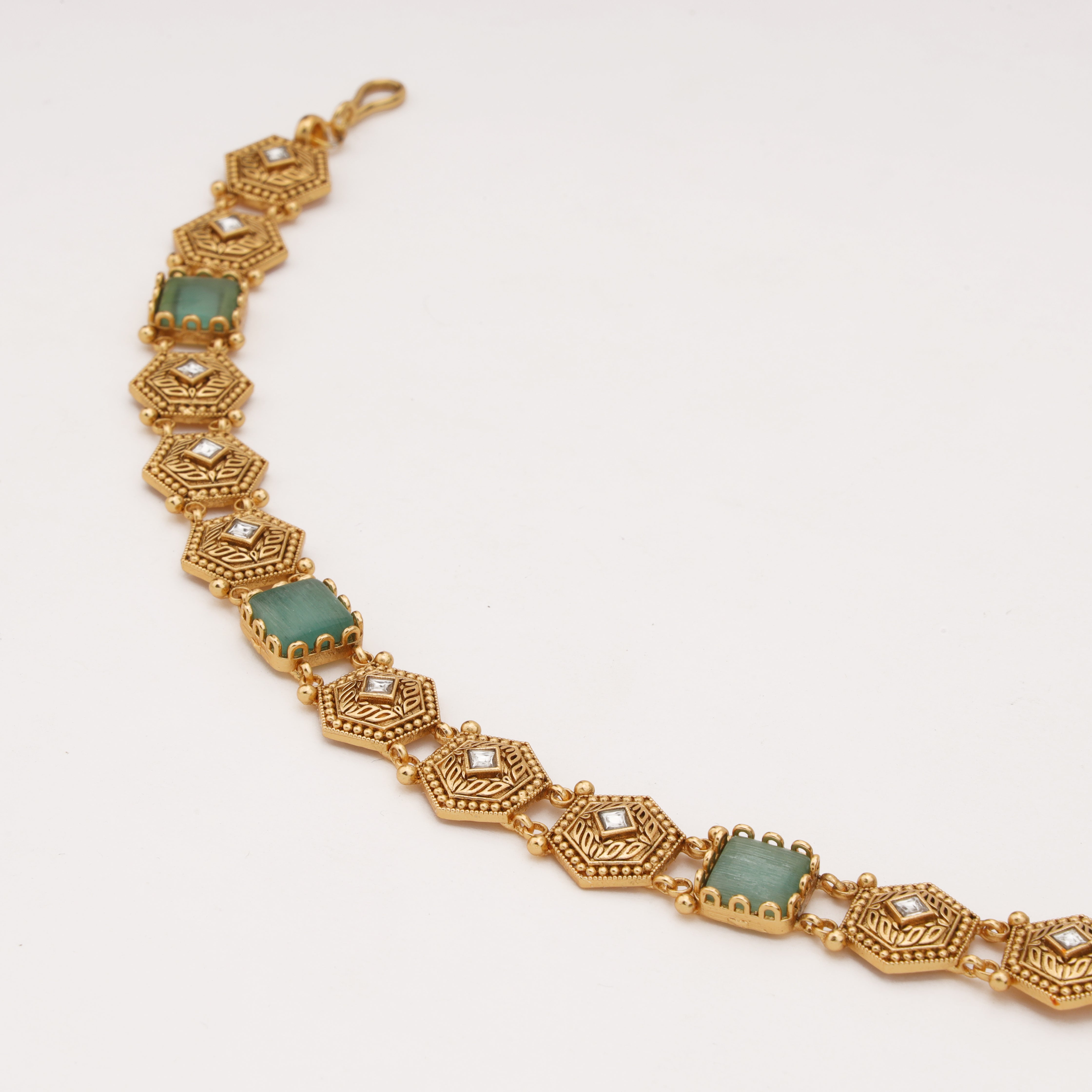 Aqua Stone Antique Gold Bridal Mathapatti