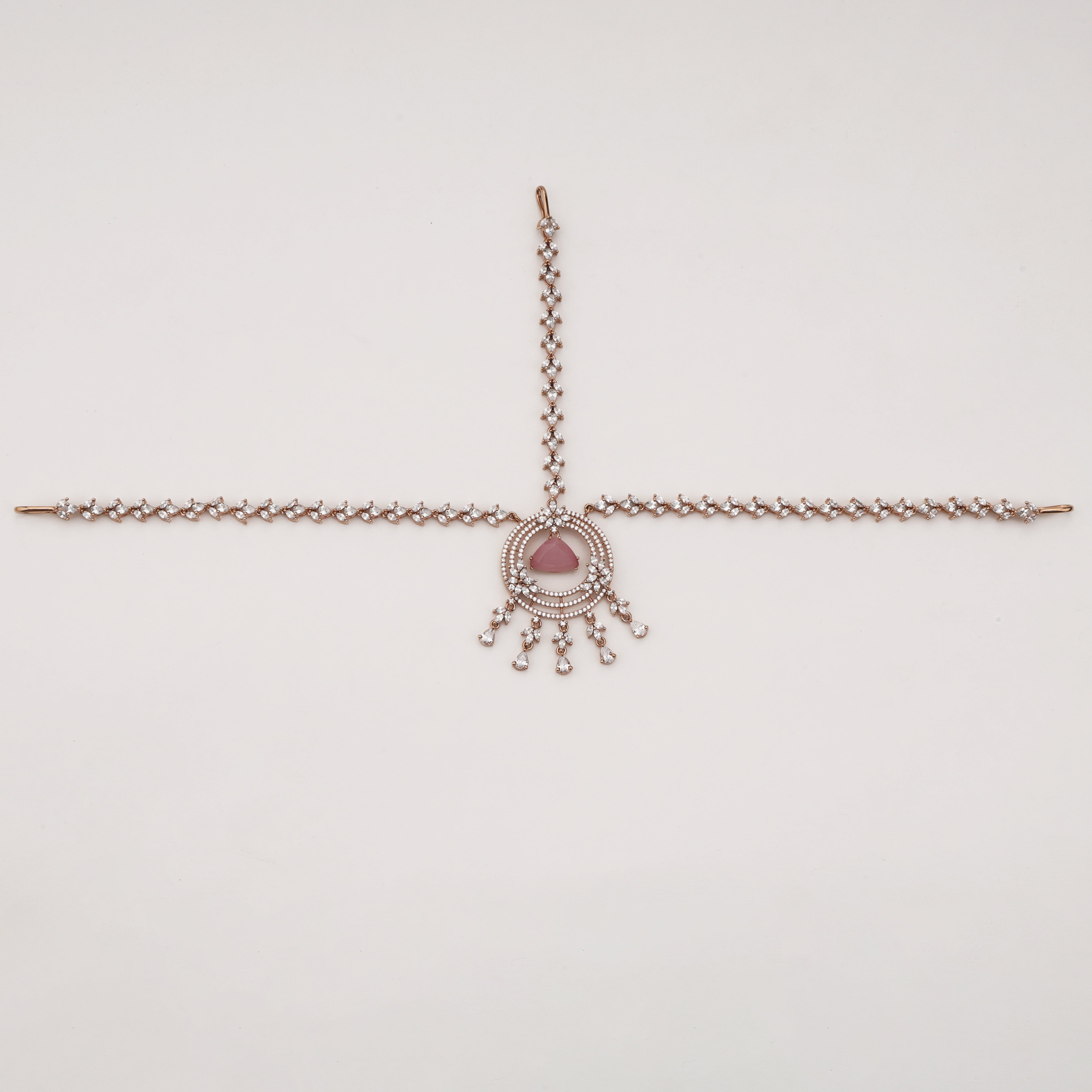 Rose Gold Pink Stone Bridal Mathapatti
