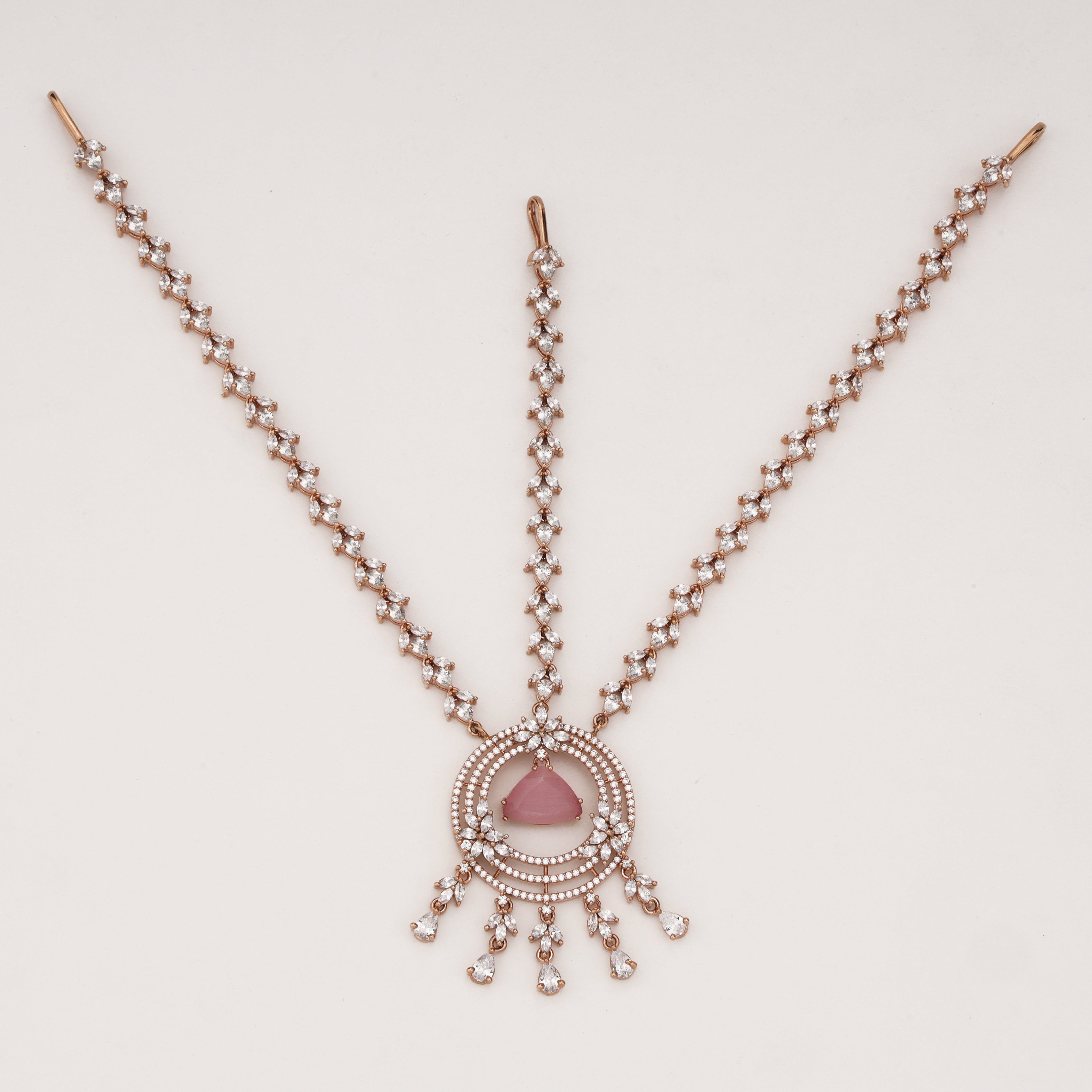 Rose Gold Pink Stone Bridal Mathapatti