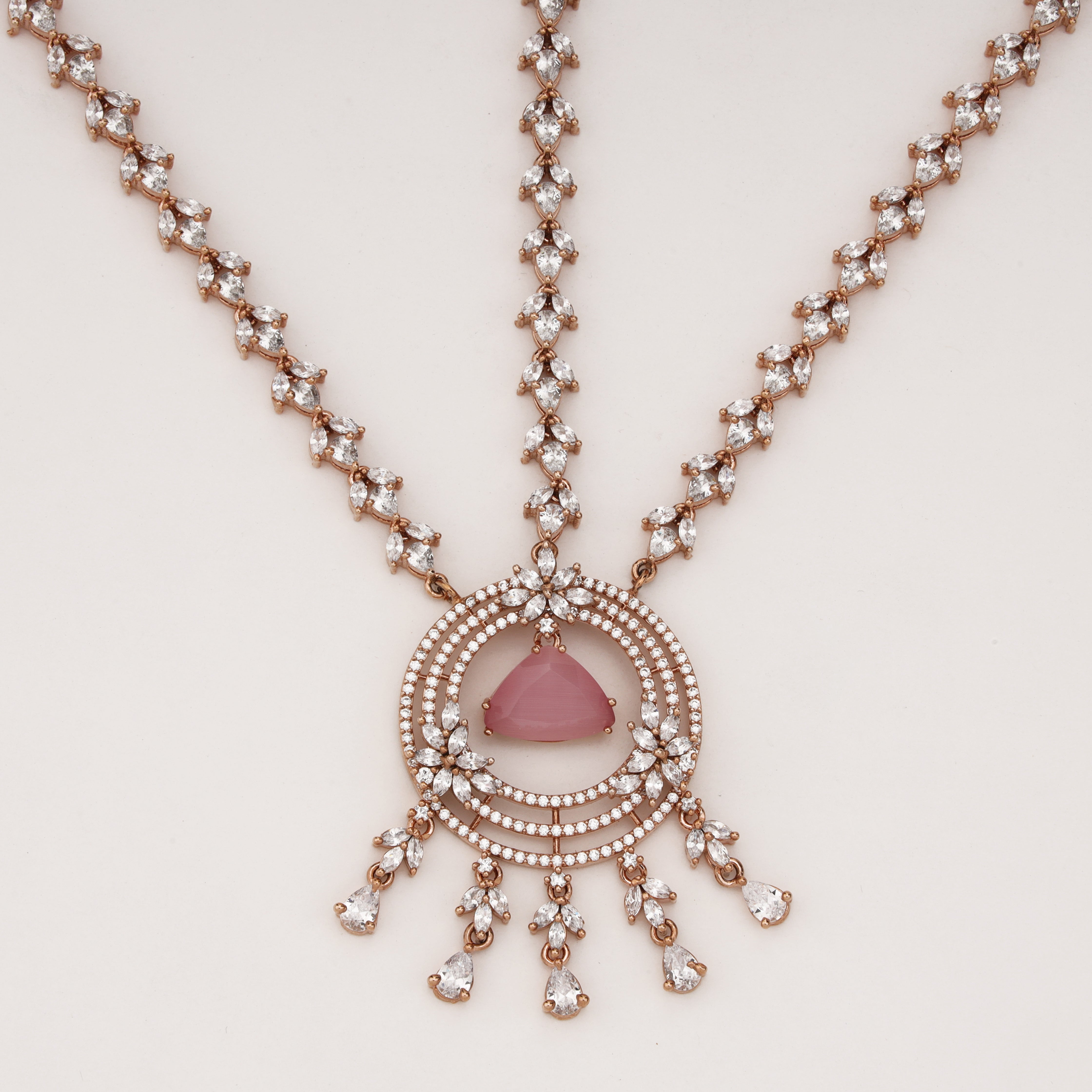 Rose Gold Pink Stone Bridal Mathapatti