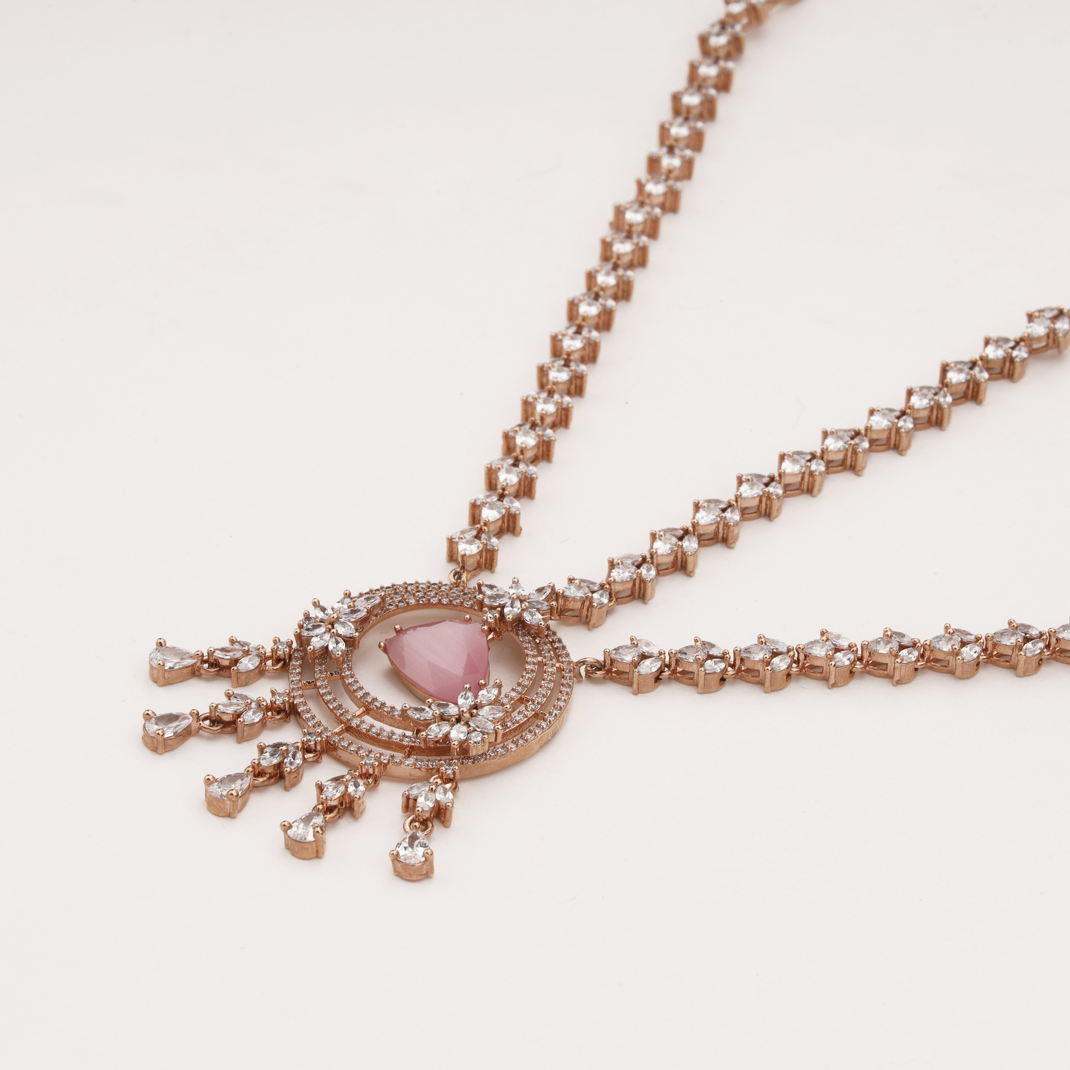 Rose Gold Pink Stone Bridal Mathapatti