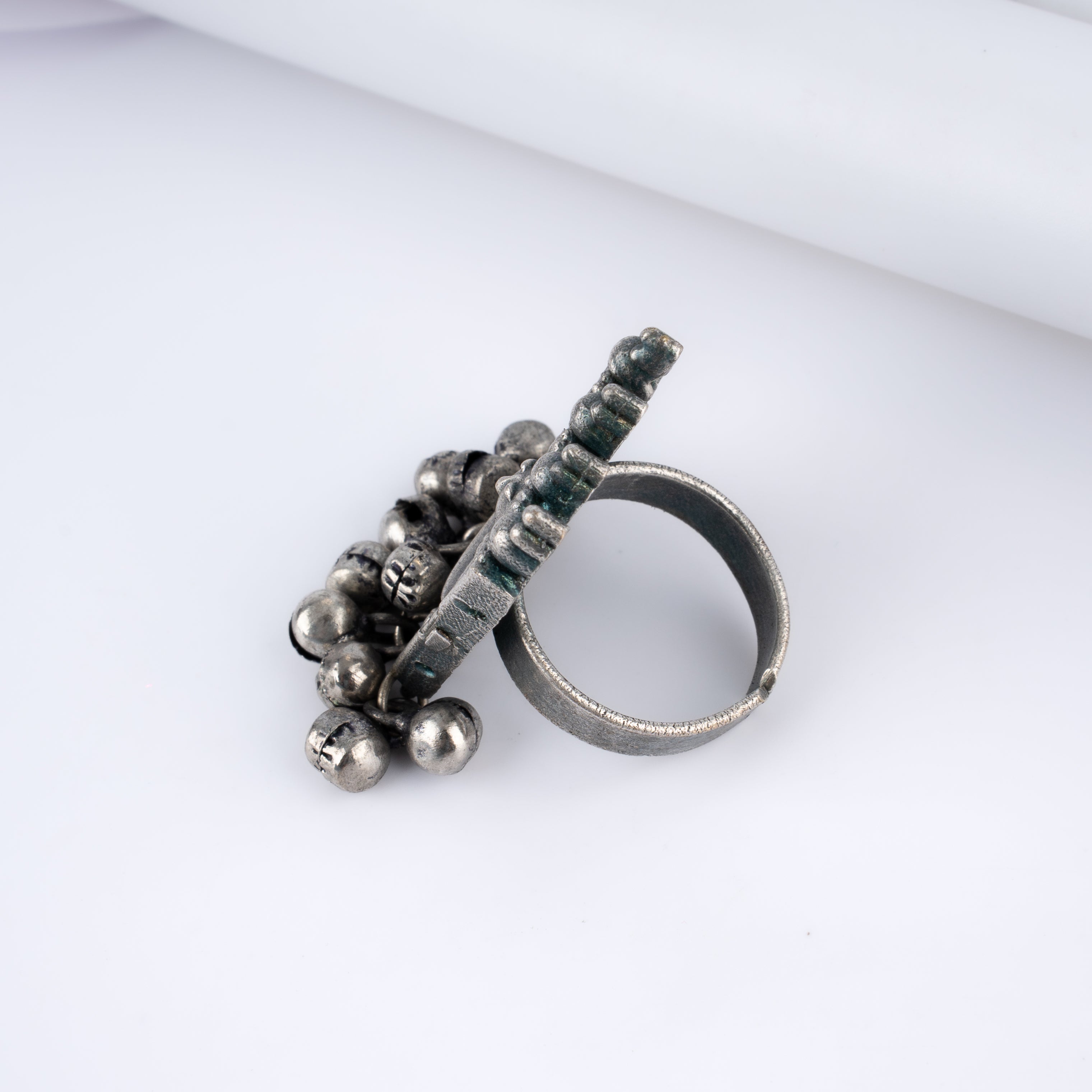 Oxidised Silver Sun and Moon Ghungroo Statement Ring