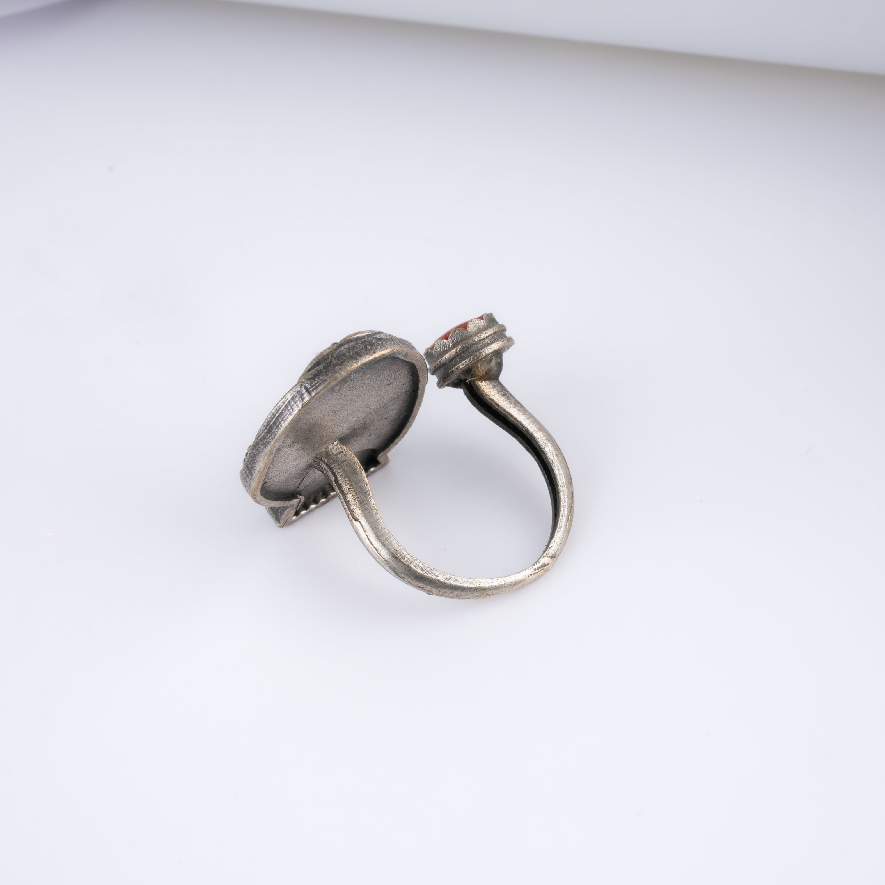 Oxidised Silver Indian Folk Art Meenakari Open Cuff Statement Ring