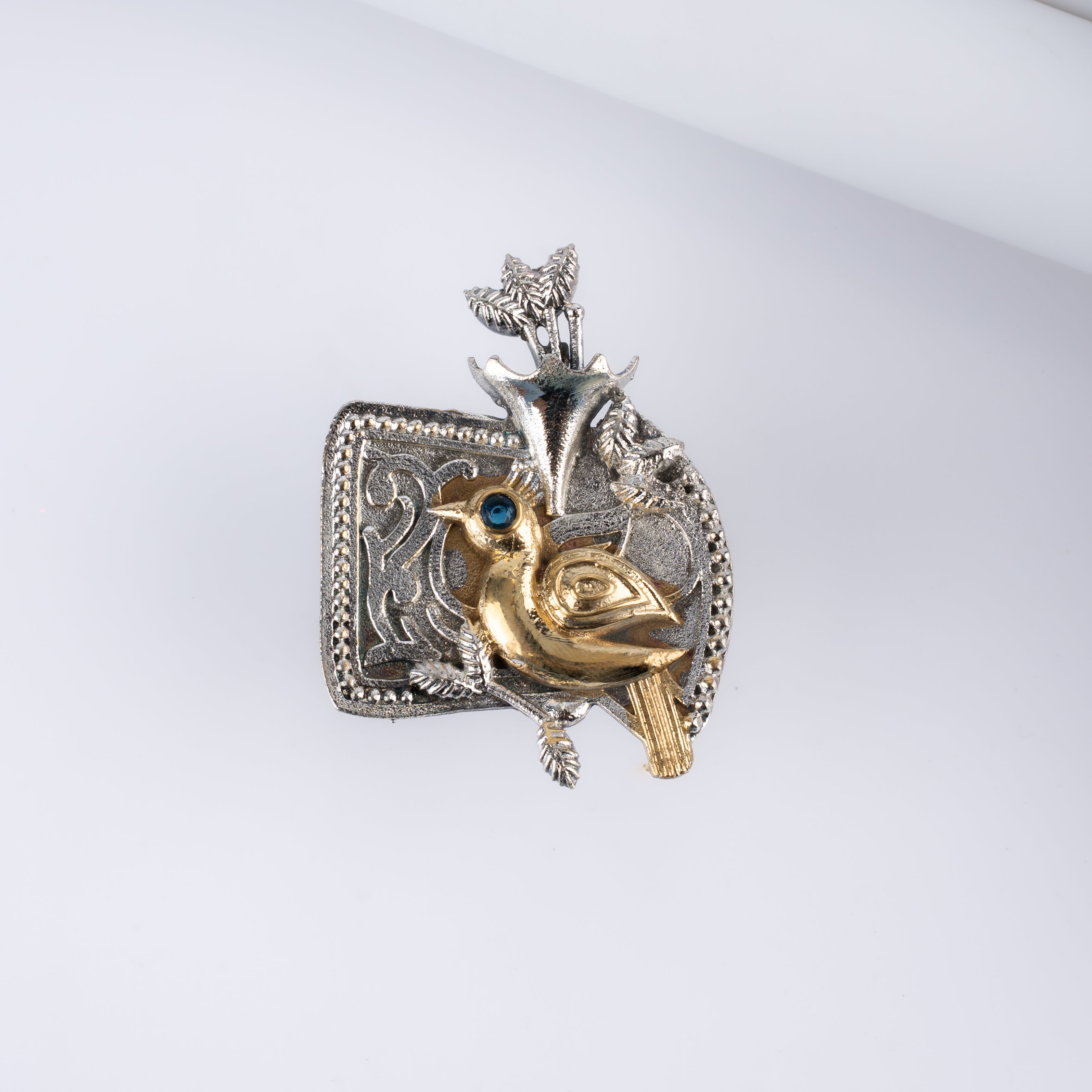Dual Tone Bird on Branch Statement Ring