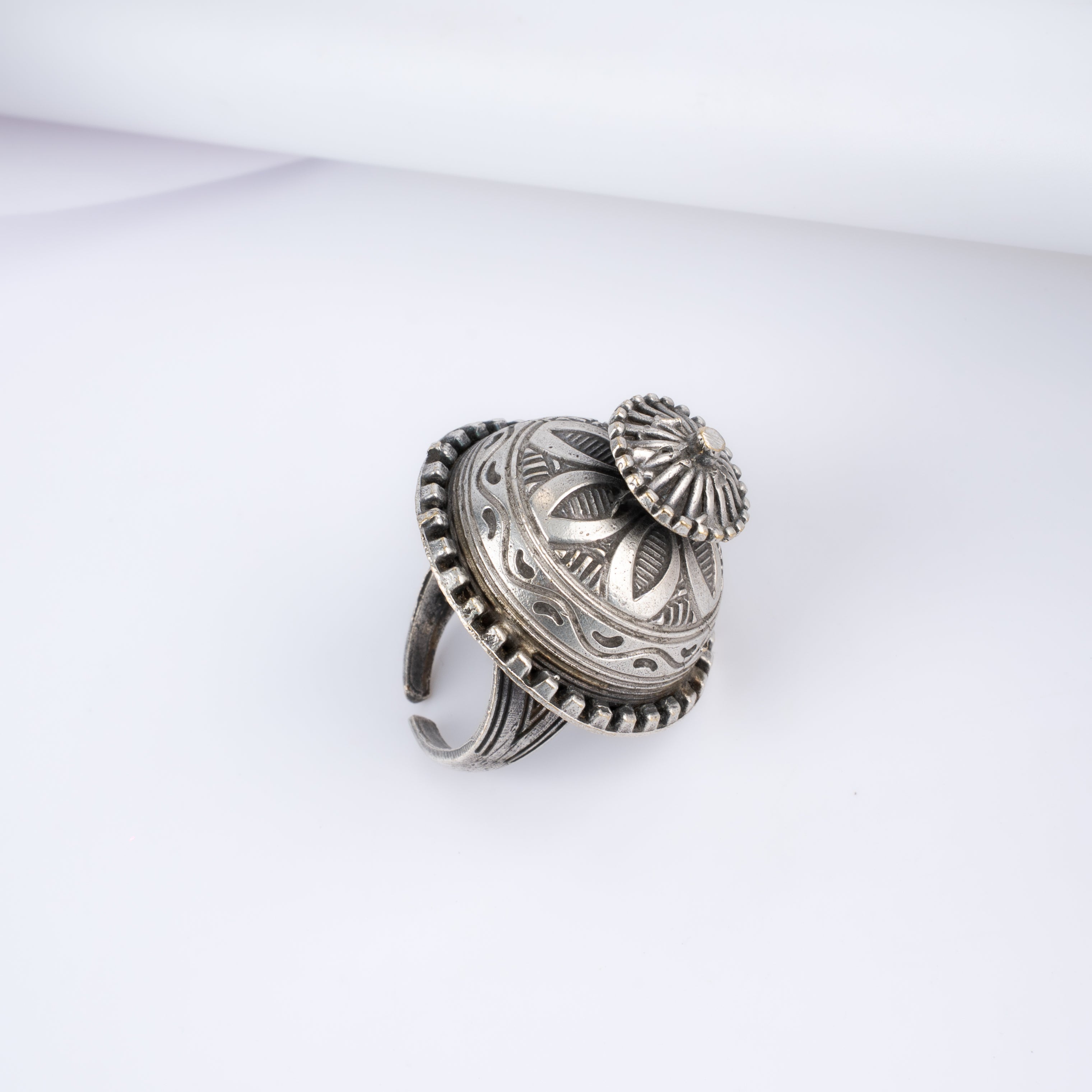 Oxidised Silver Traditional Jhumki Dome Statement Ring