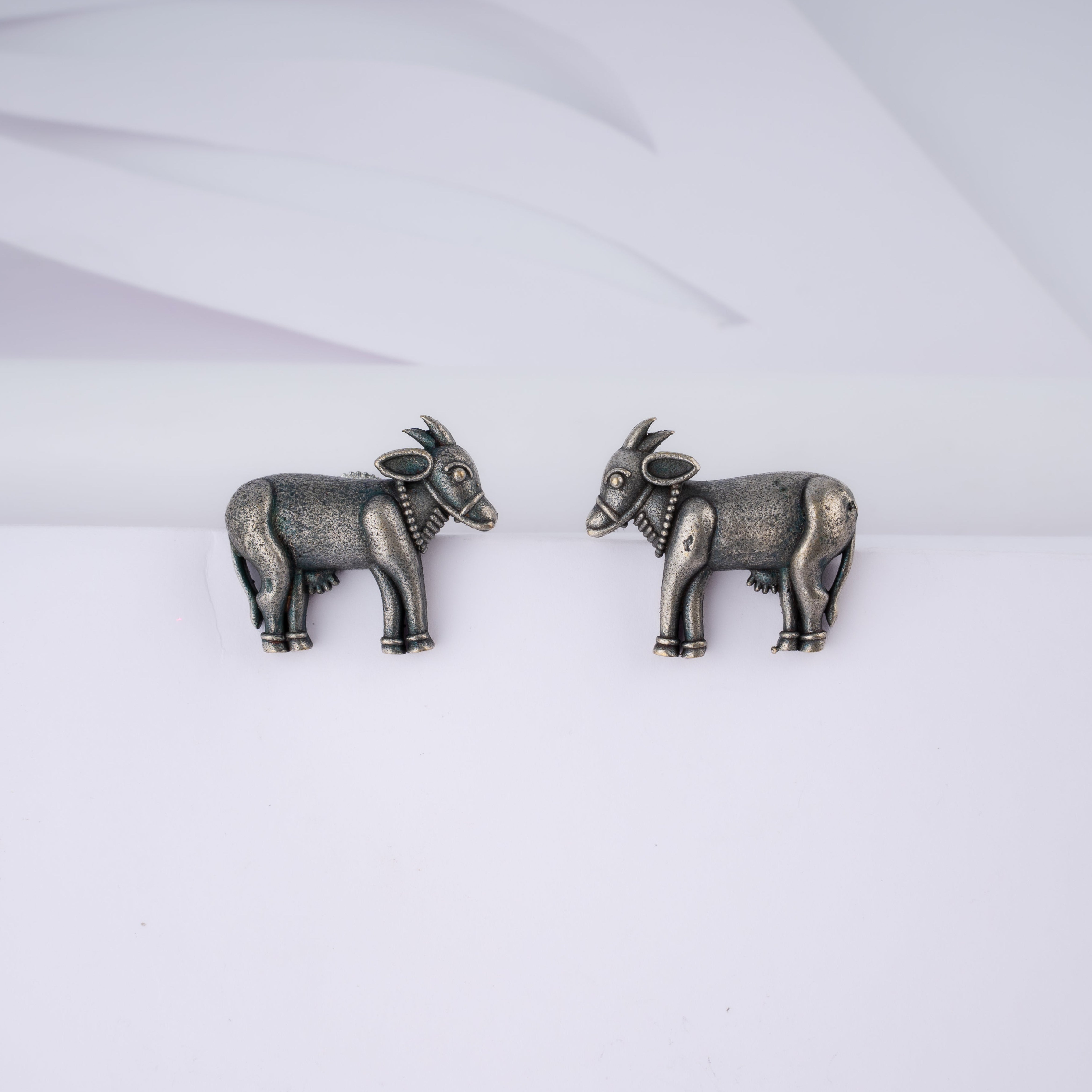 Oxidised Silver Cow Kamadhenu Stud Statement Earrings