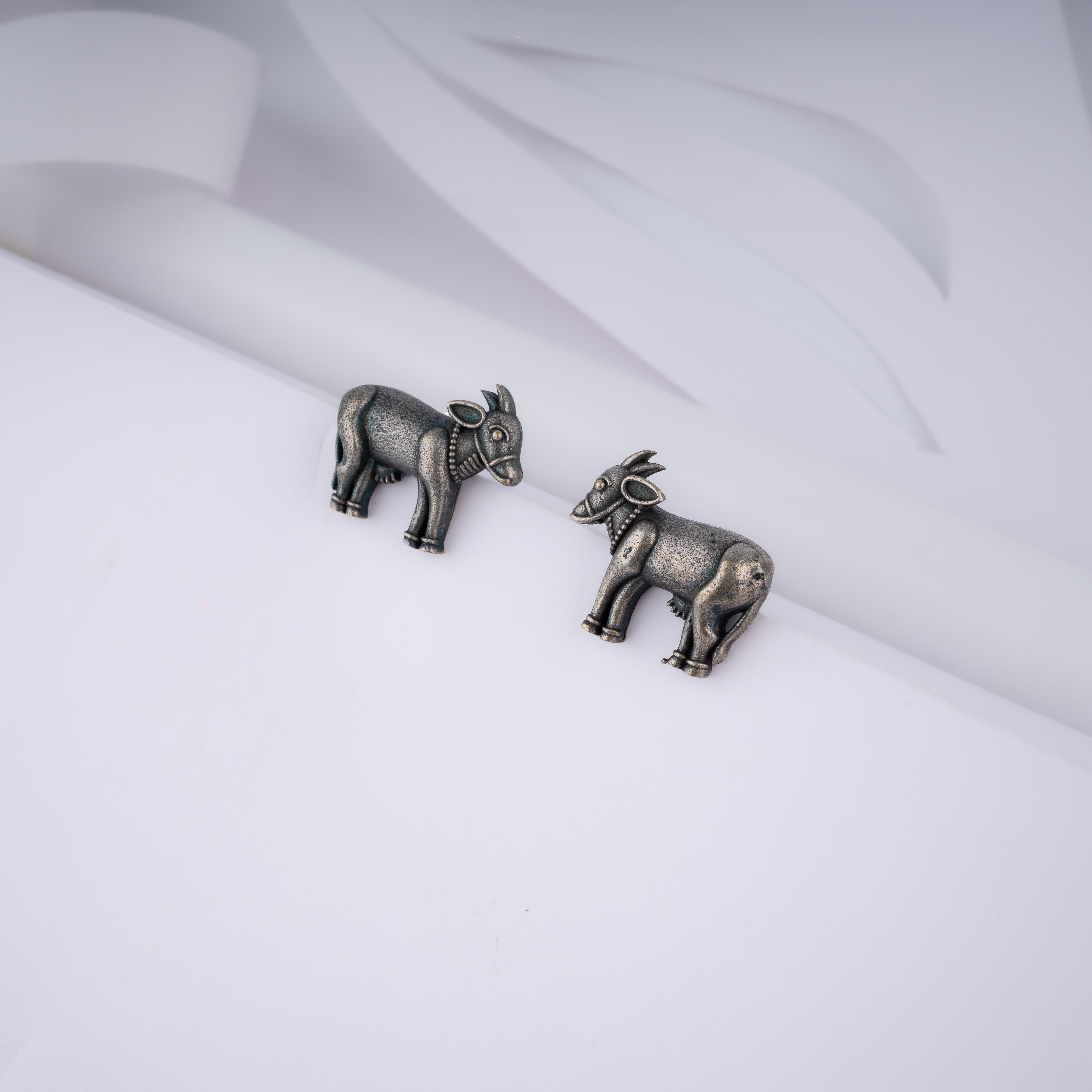 Oxidised Silver Cow Kamadhenu Stud Statement Earrings