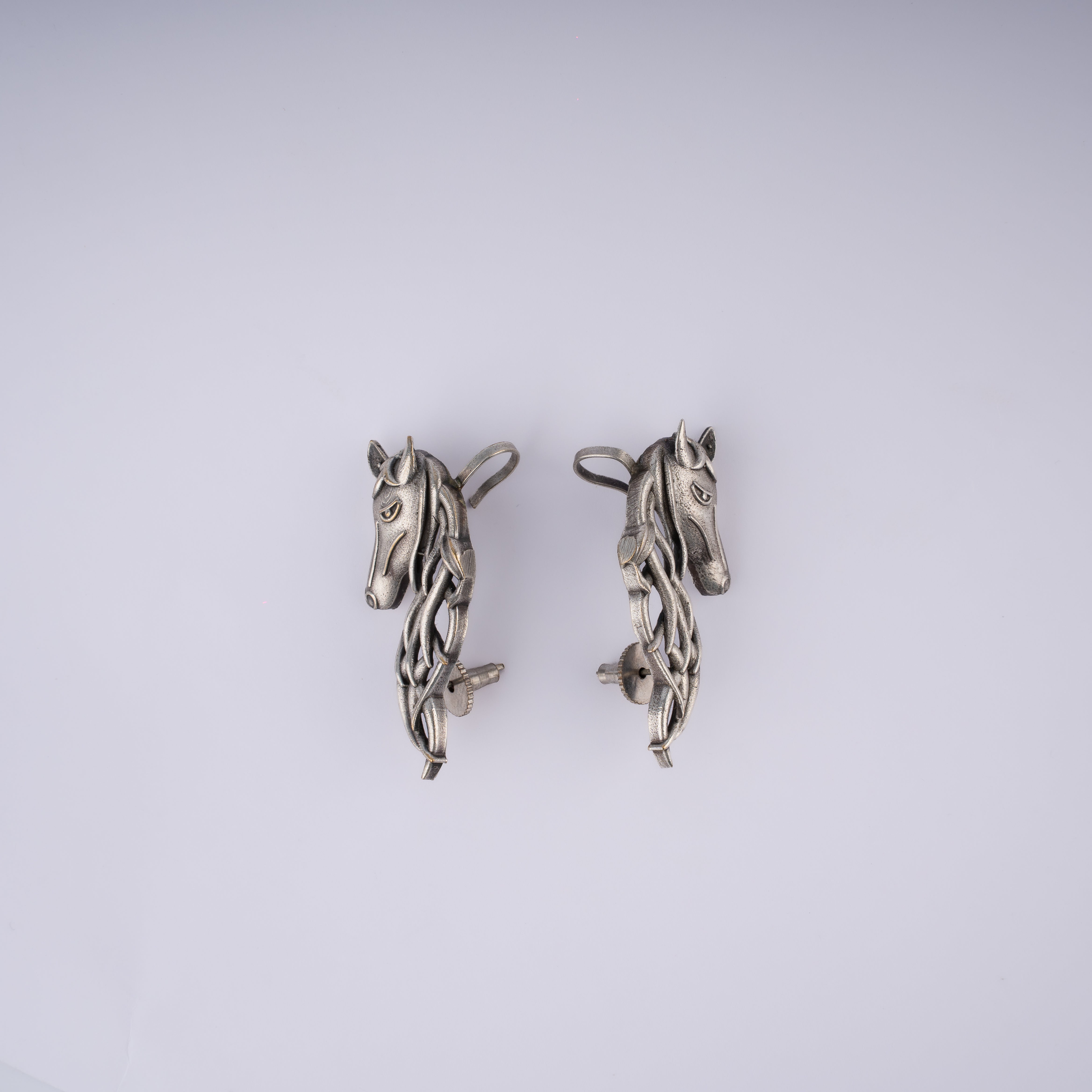 Oxidised Silver Wild Stallion Horse Mane Ear Climber Wrap Cuff Statement Earrings