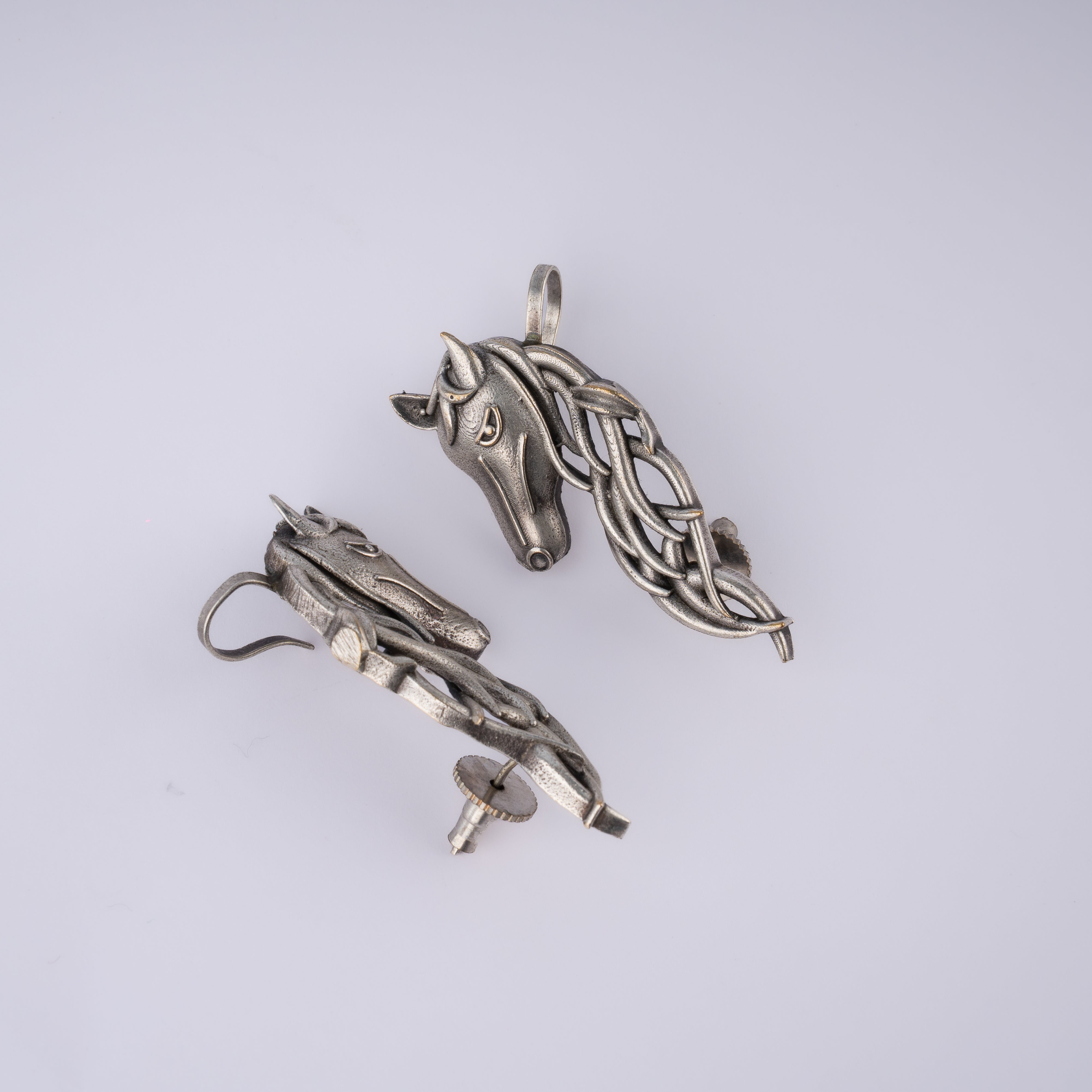 Oxidised Silver Wild Stallion Horse Mane Ear Climber Wrap Cuff Statement Earrings