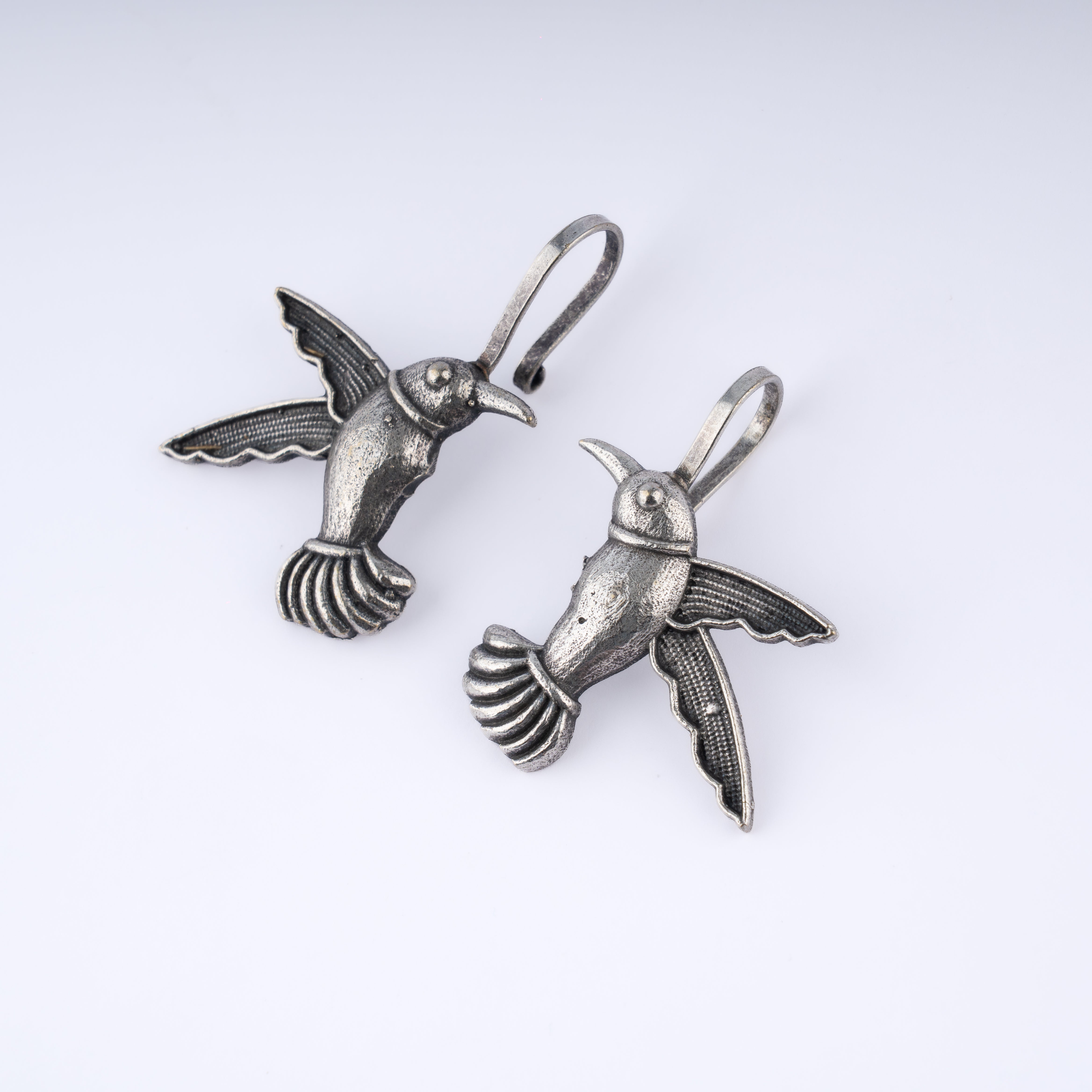 Oxidised Silver Hummingbird Leverback Clip Earrings