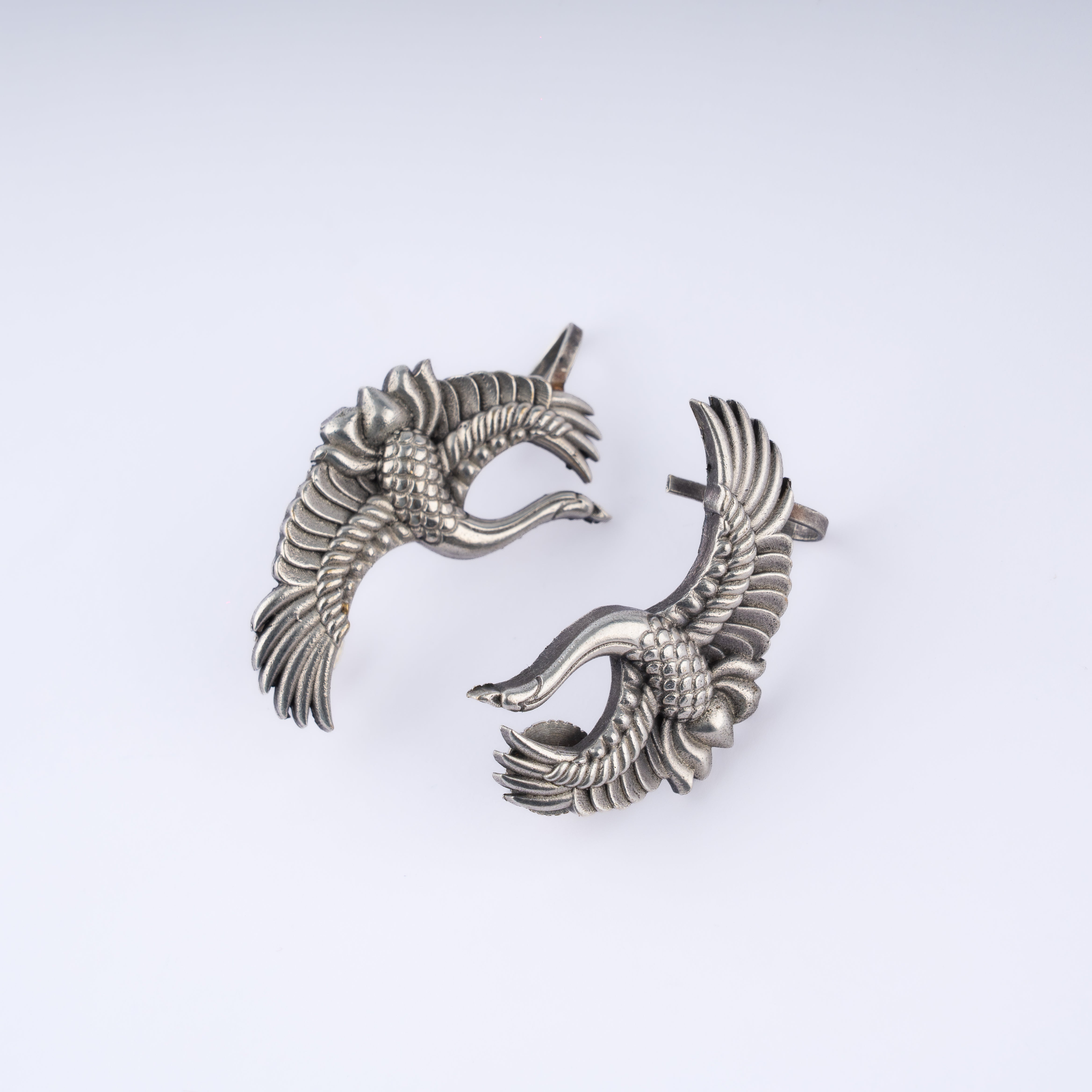 Oxidised Silver Soaring Crane Bird Ear Climber Wrap Cuff Statement Earrings