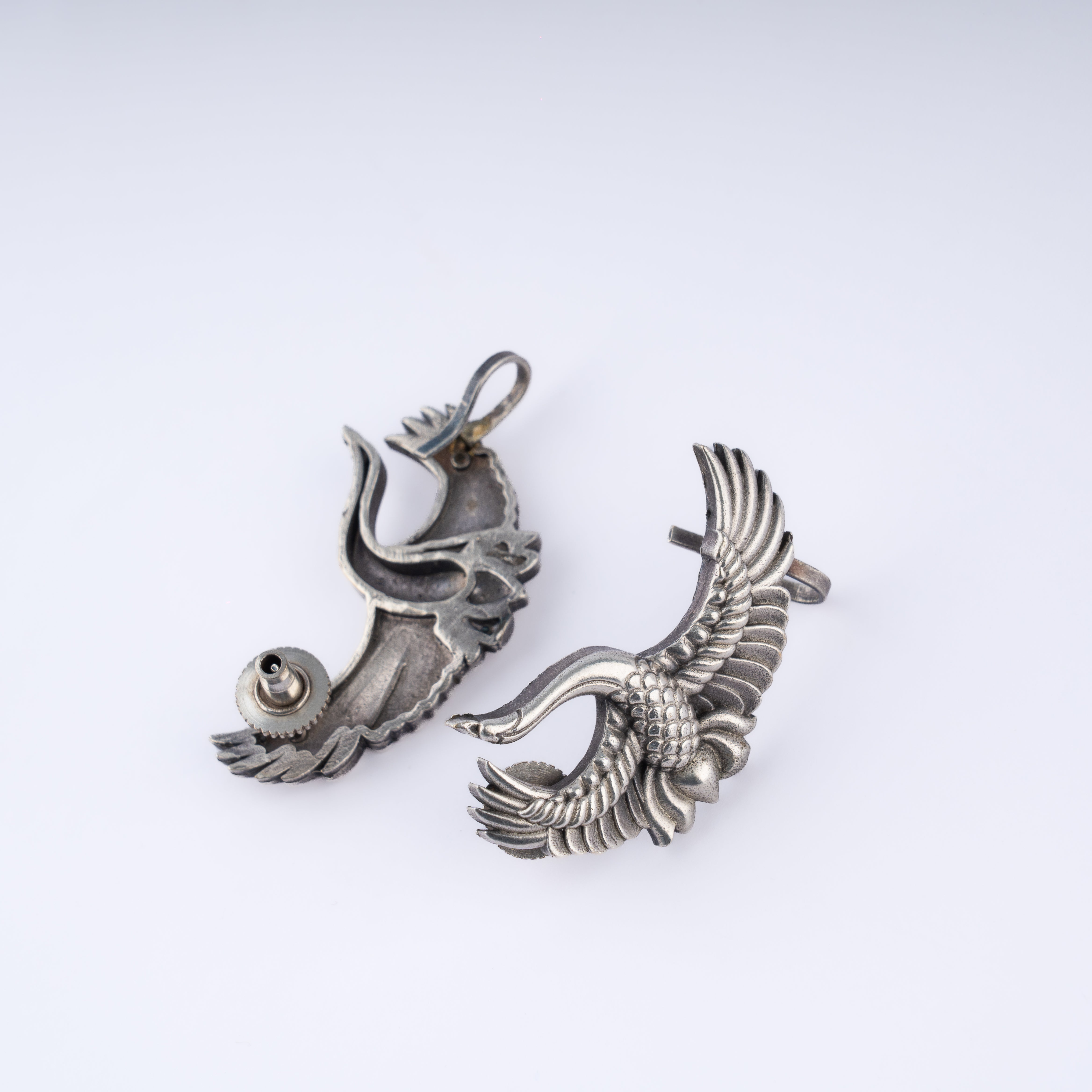 Oxidised Silver Soaring Crane Bird Ear Climber Wrap Cuff Statement Earrings