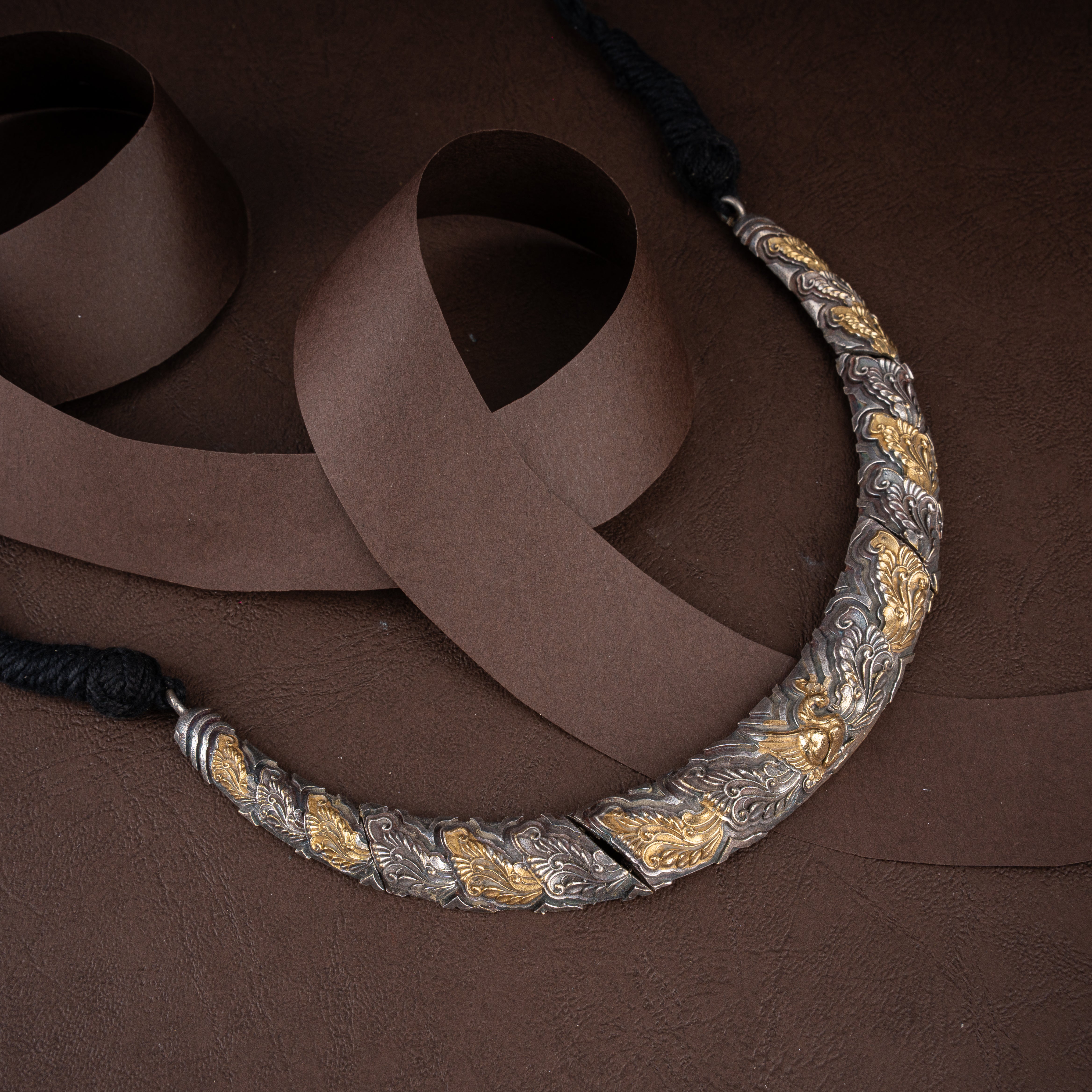 Royal Mayura Carved Crescent Hasli Necklace Set with Drop Earrings