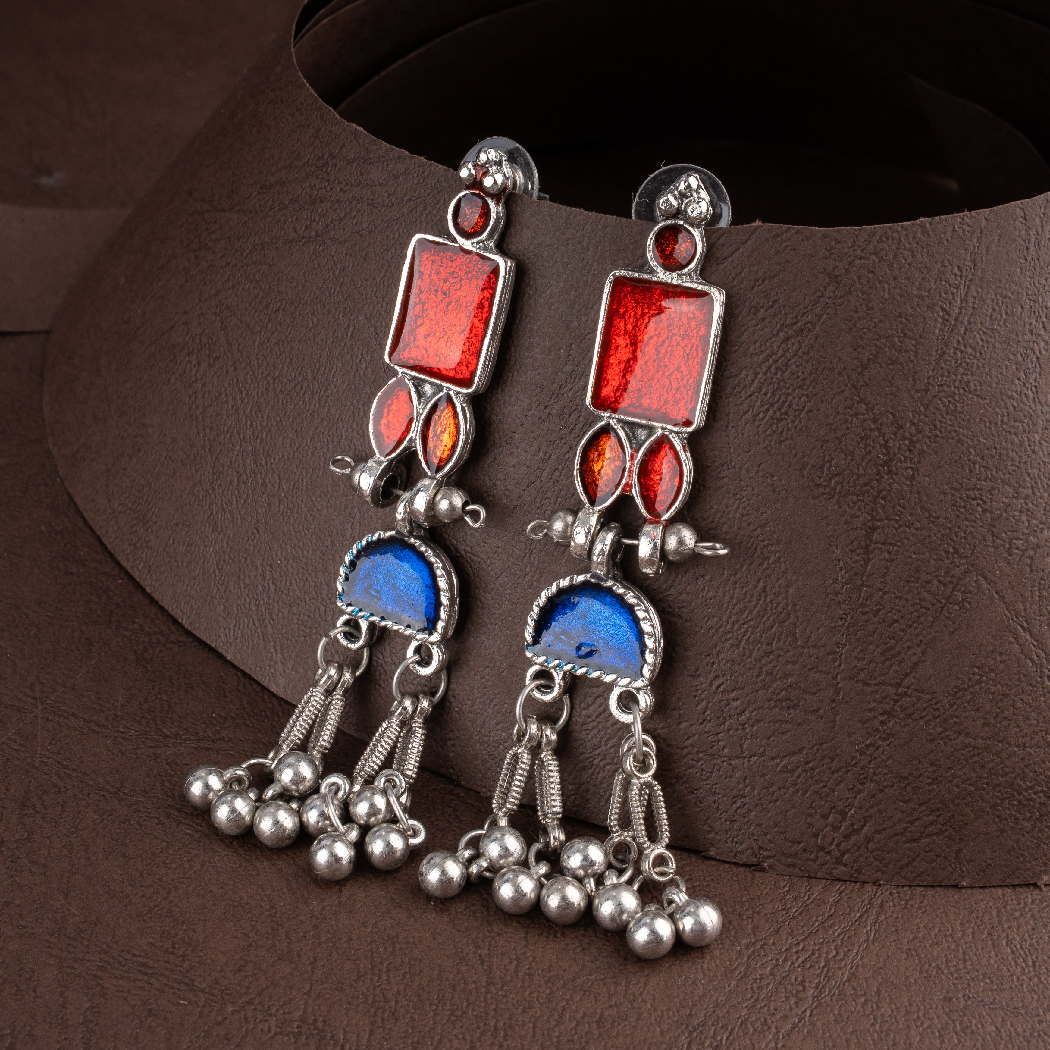 Multicolor Meenakari Glass Fringe Choker Necklace Set with Ghungroo Drops