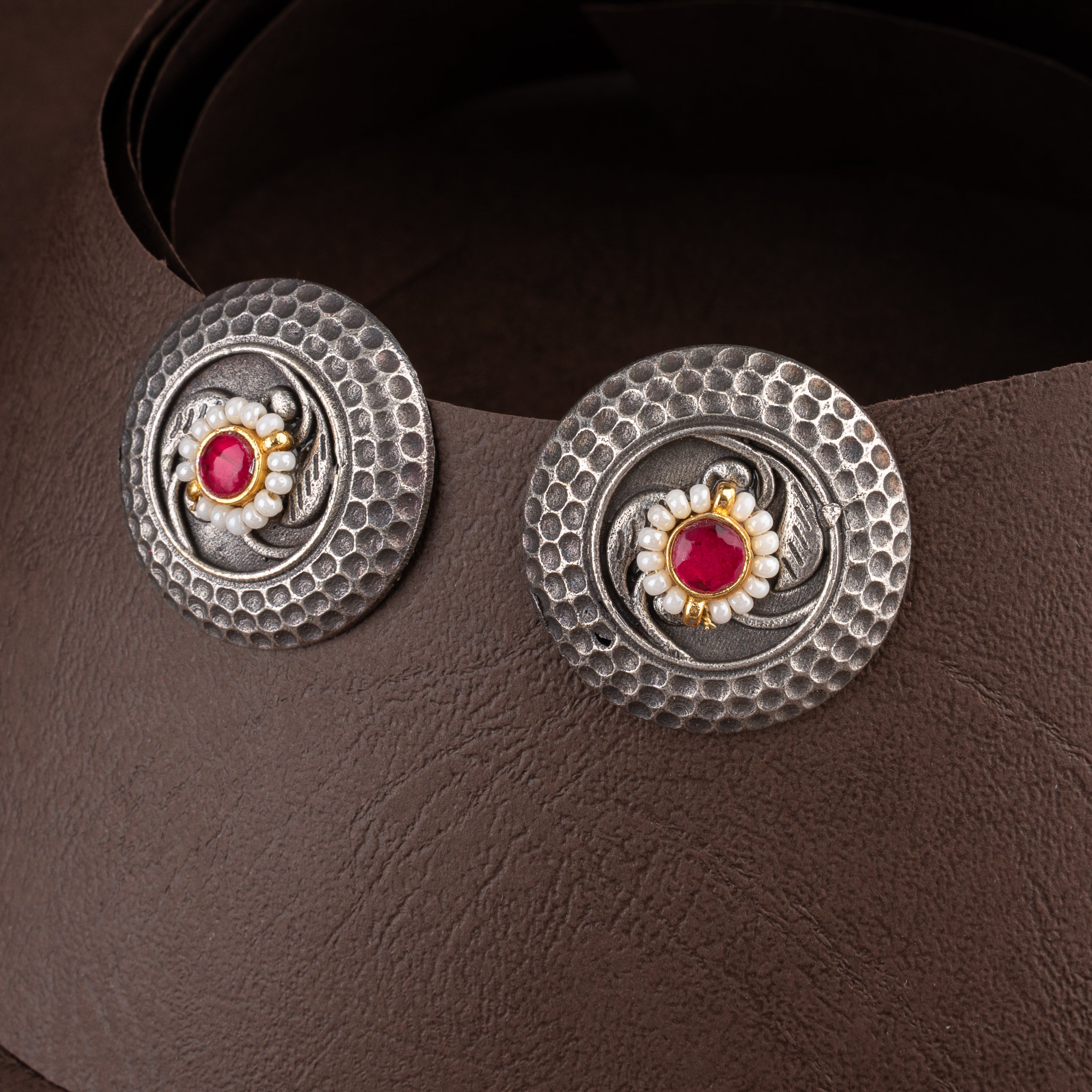 Oxidised Tribal Tablet Choker Necklace Set with Kundan Jharokha Motifs and Pearl Drops