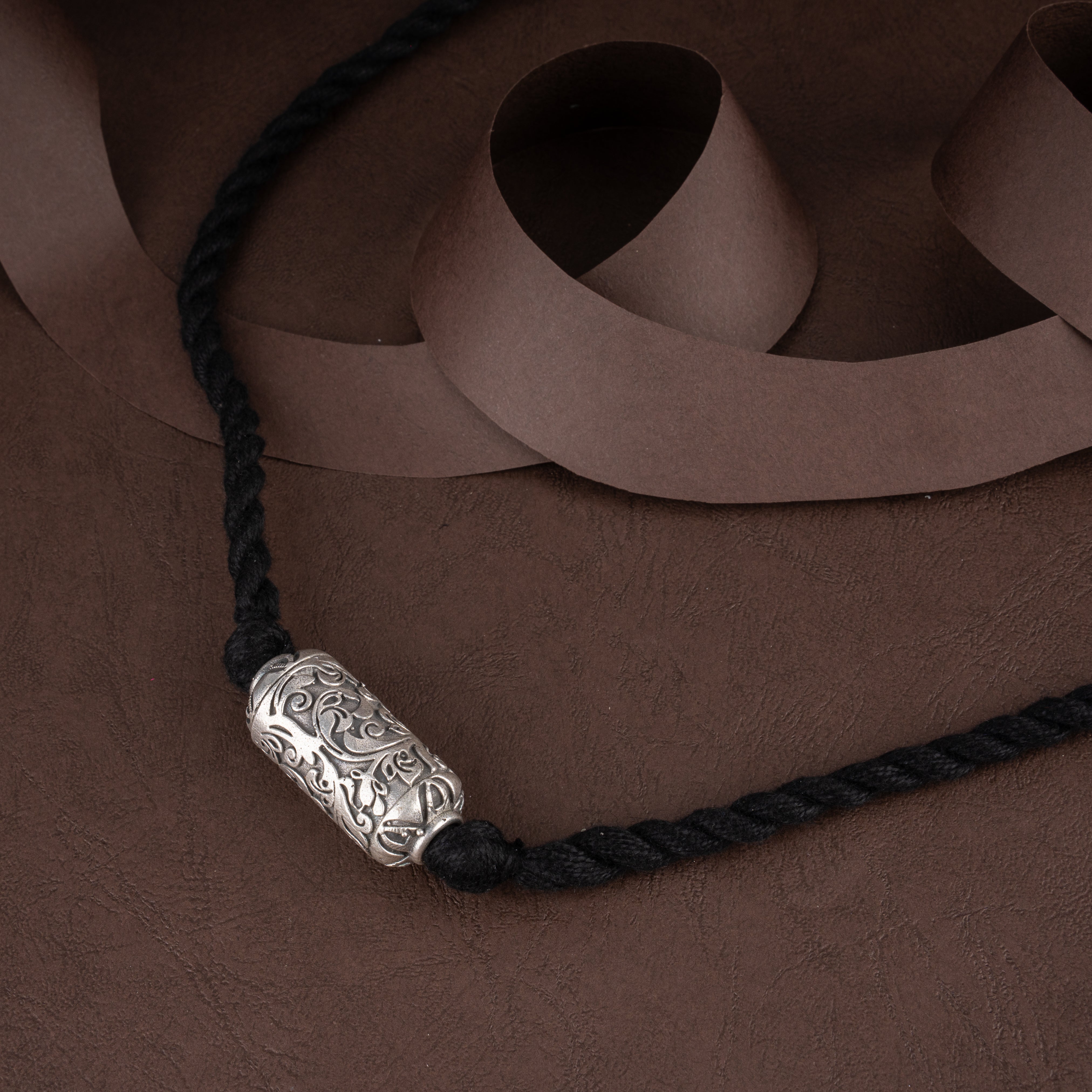 Oxidised Filigree Barrel Bead Pendant Necklace Set with Matching Curved Stud Earrings