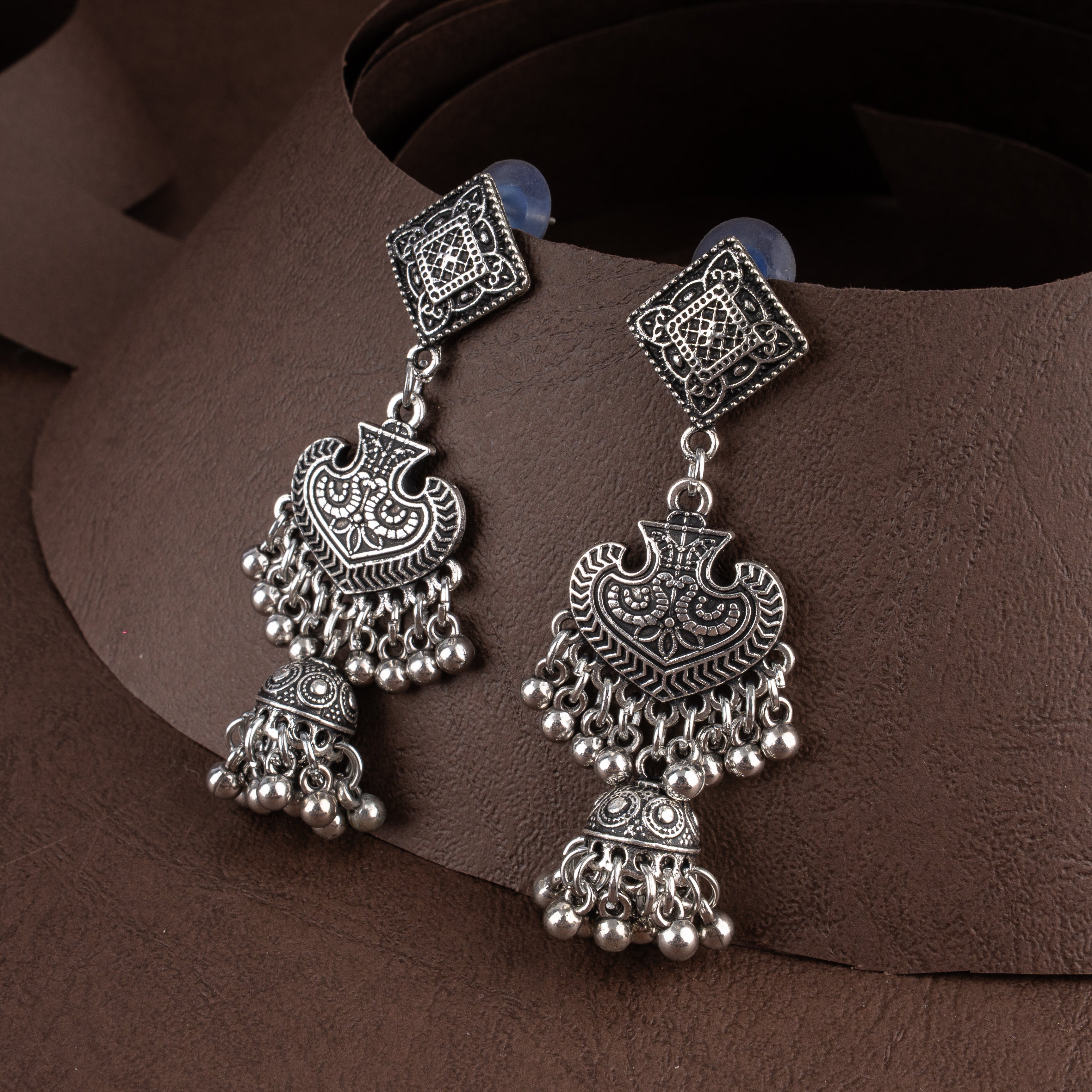 Oxidised Filigree Mandala Choker Necklace Set with Paisley Plaques and Jhumki Drops