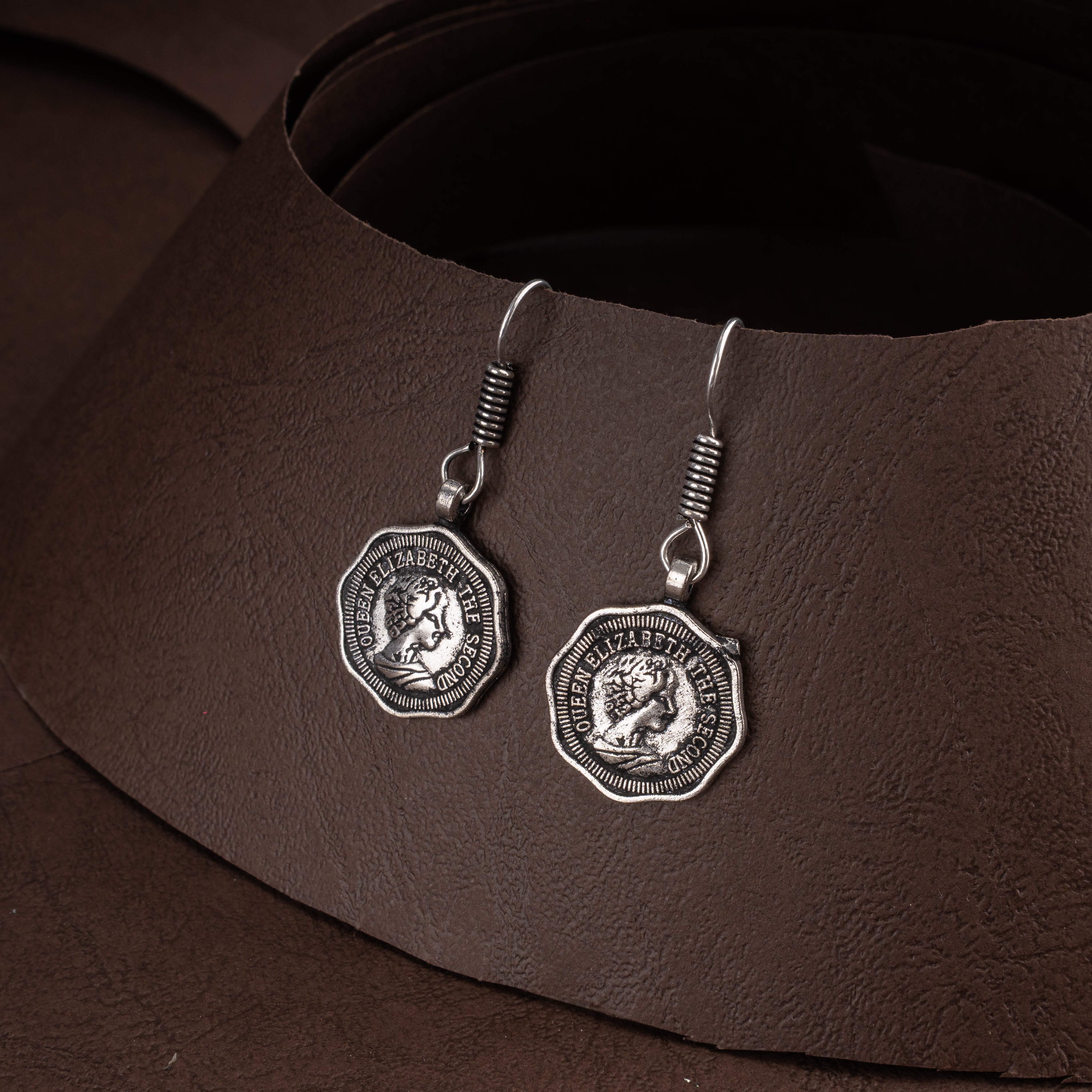 Oxidised Vintage Scalloped Coin Choker Necklace Set with Beaded Strand and Coin Hook Earrings