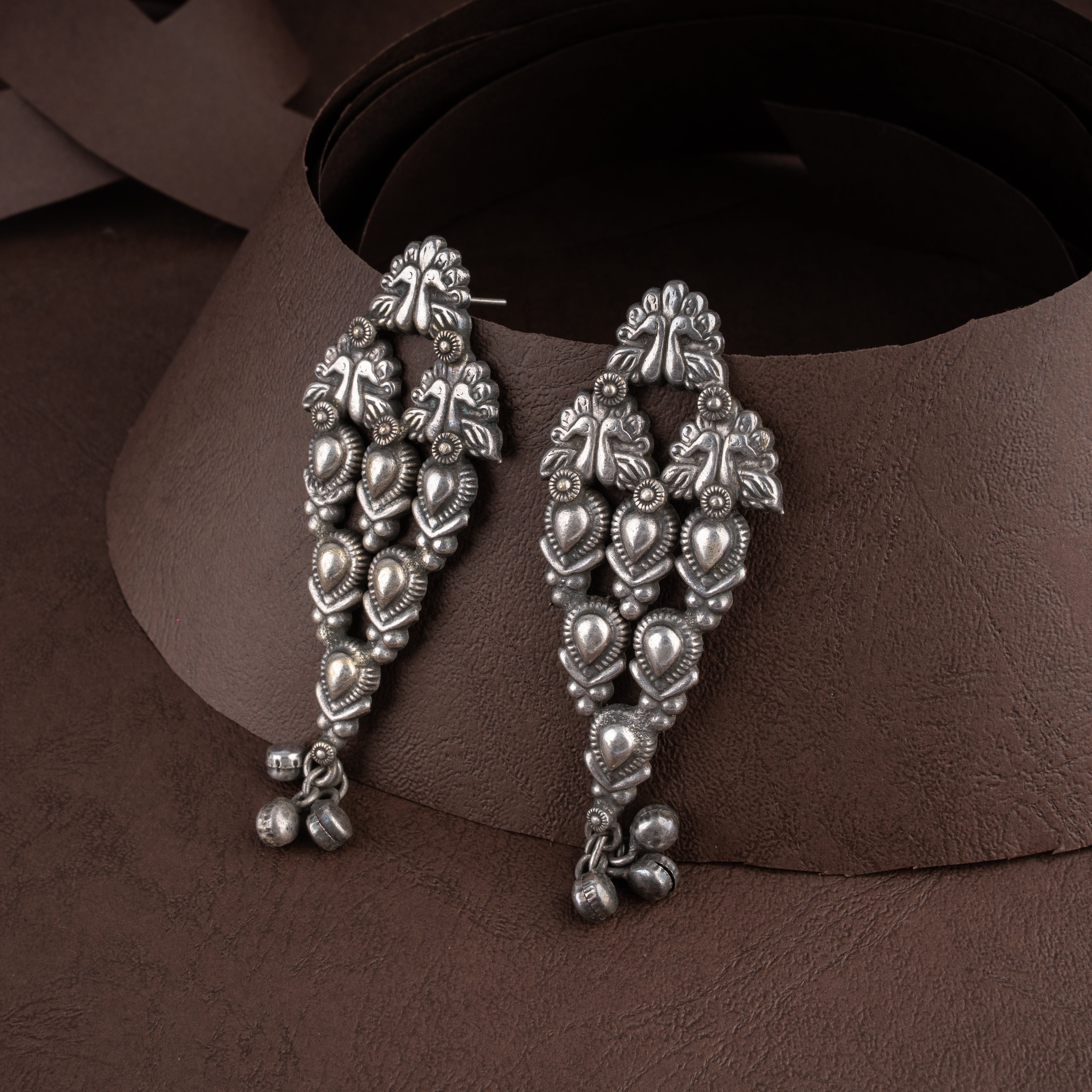 Oxidised Tribal Filigree Choker Necklace Set with Ghungroo Bells and Drop Earrings