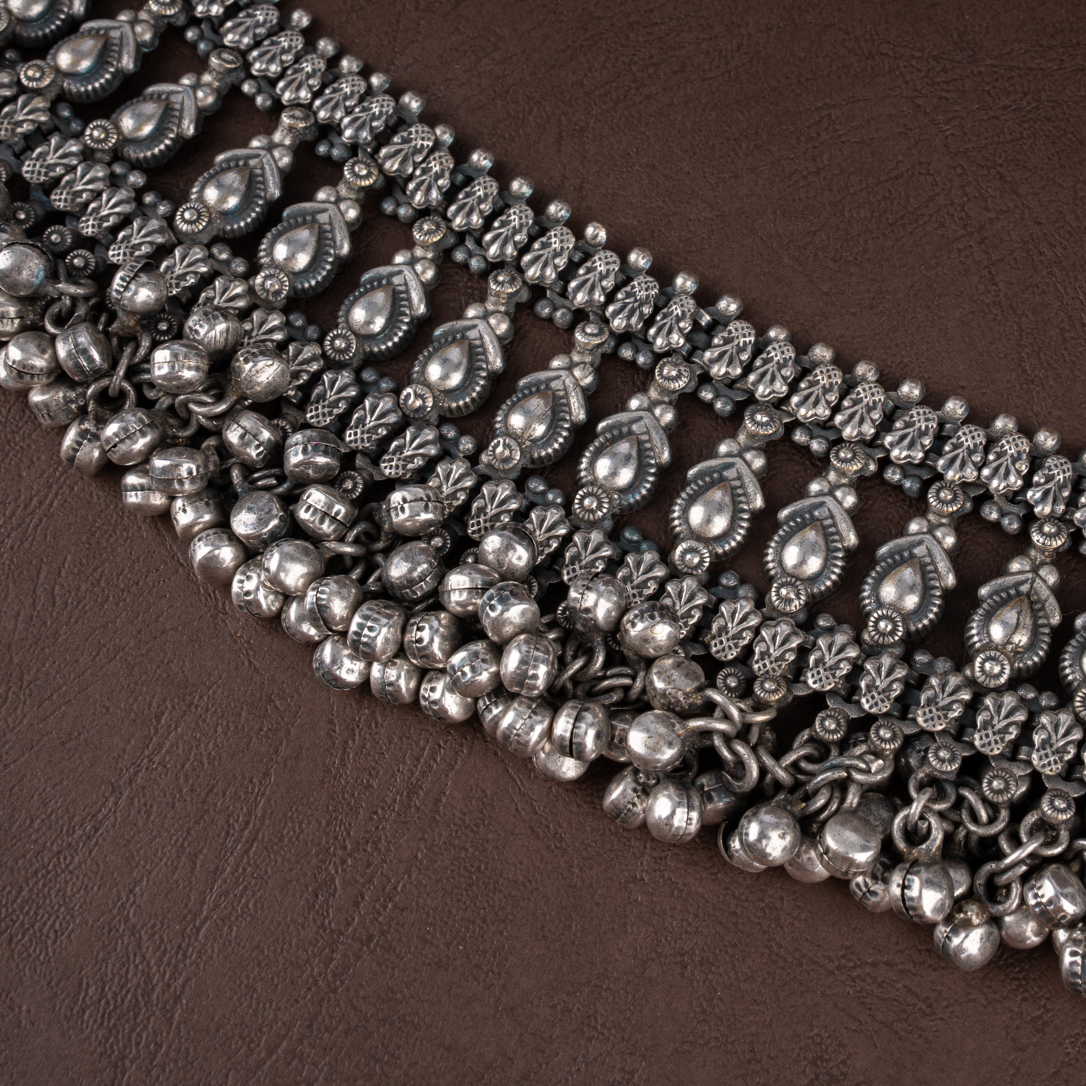 Oxidised Tribal Filigree Choker Necklace Set with Ghungroo Bells and Drop Earrings