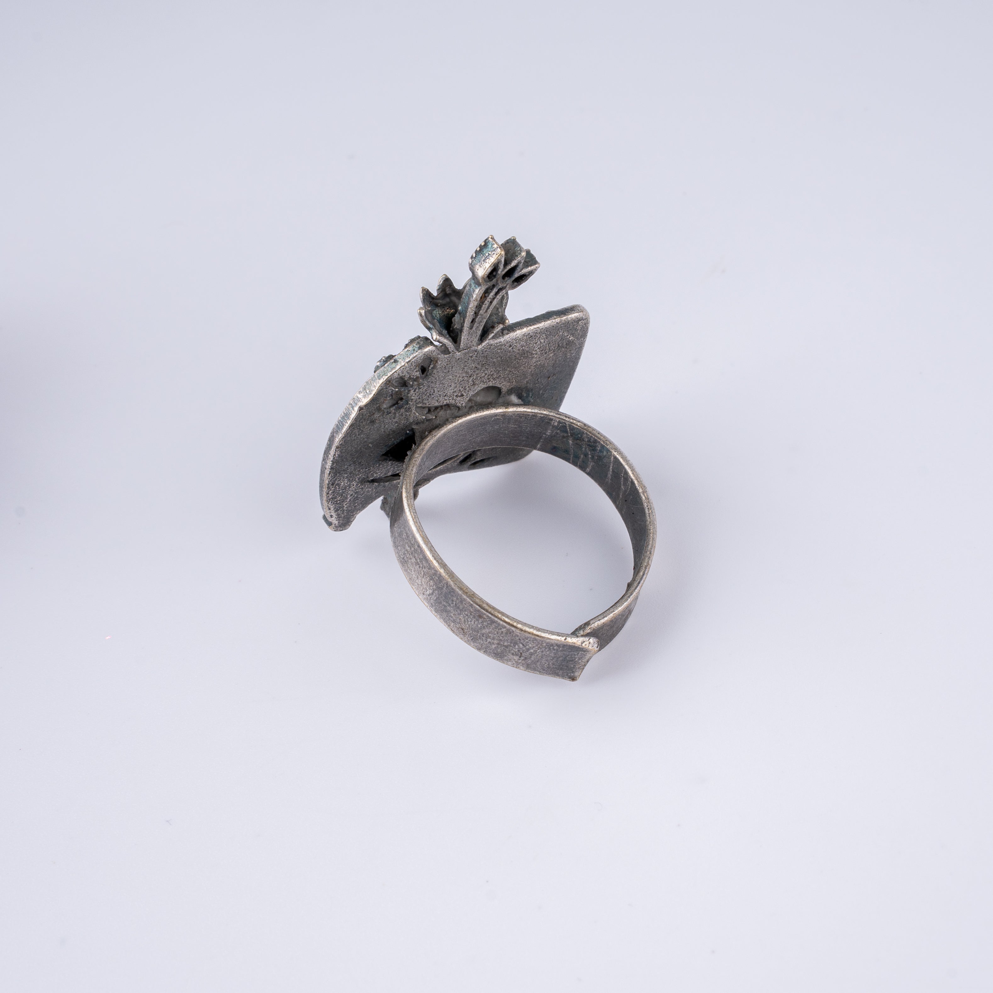 Oxidised Silver Perched Bird on Branch Statement Ring