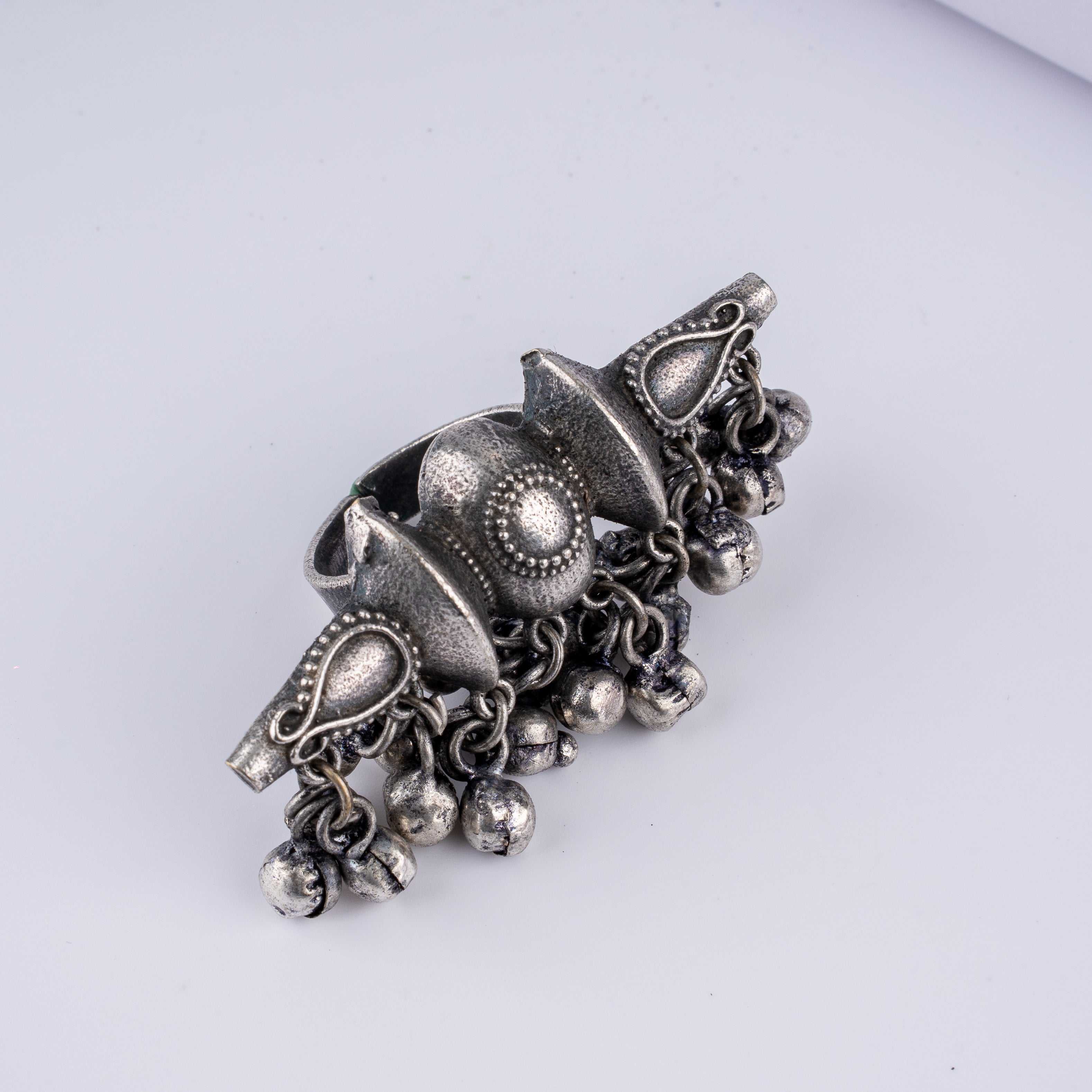 Damru Oxidised Ghungroo Statement Finger Ring