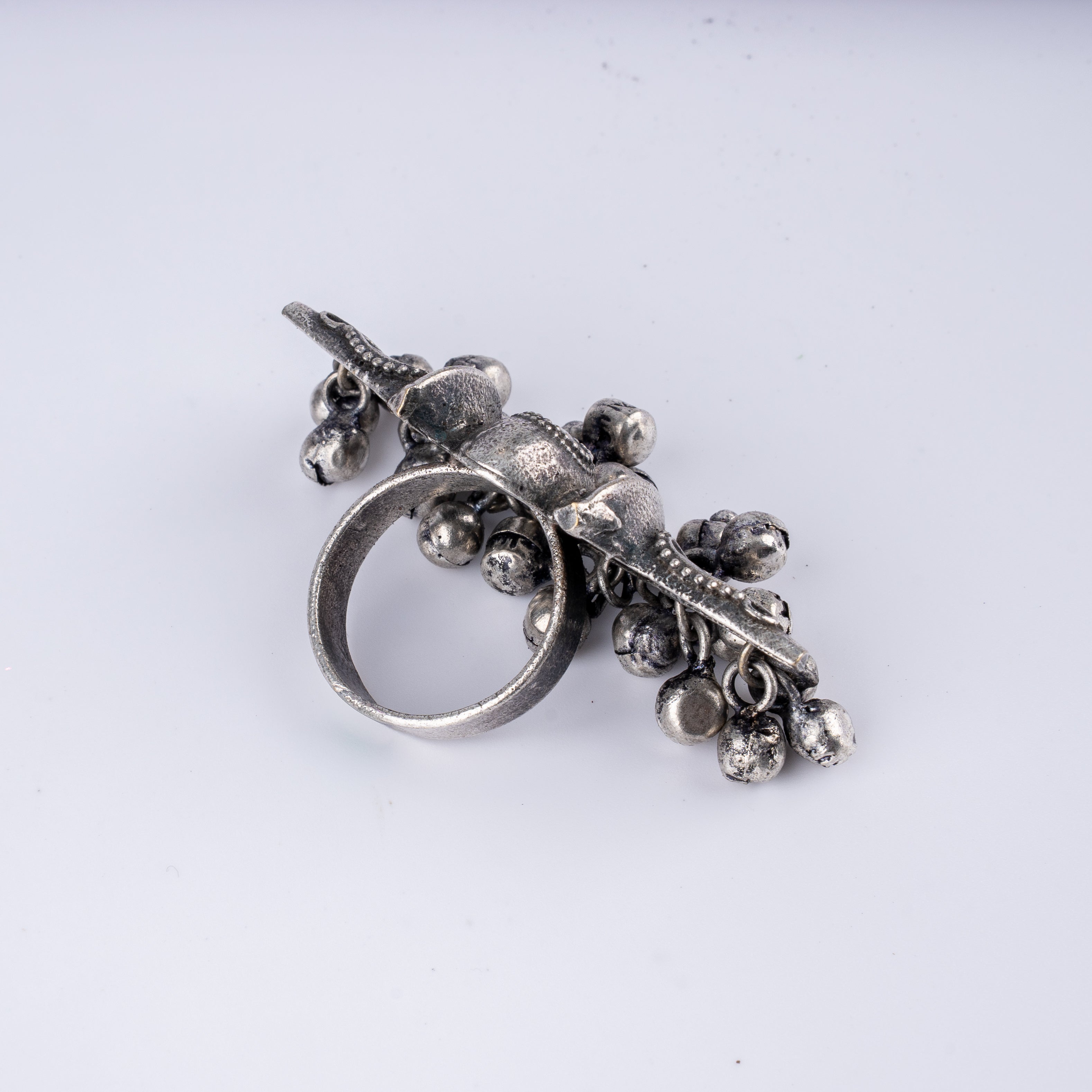 Damru Oxidised Ghungroo Statement Finger Ring