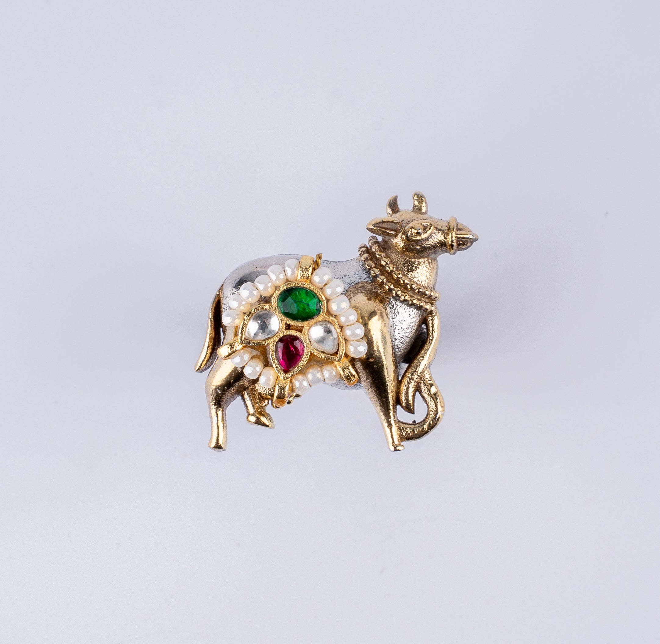 Dual Tone Kundan Pearl Kamadhenu Cow Statement Ring
