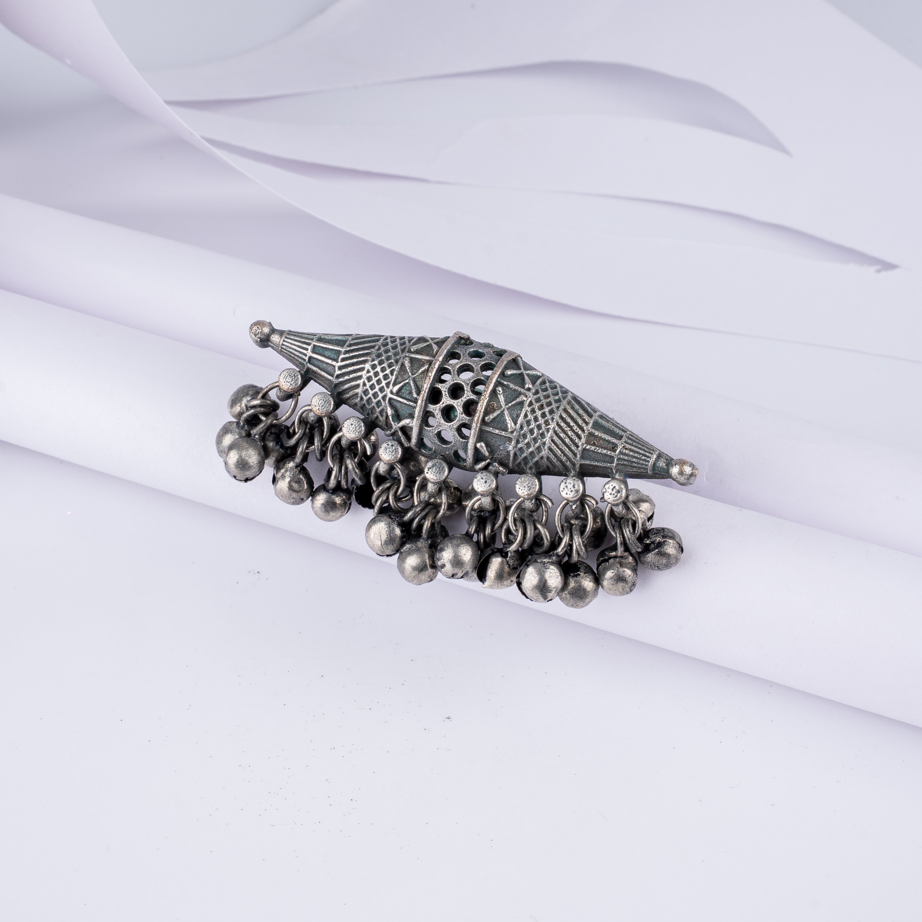 Oxidised Silver Ghungroo Tribal Statement Ring