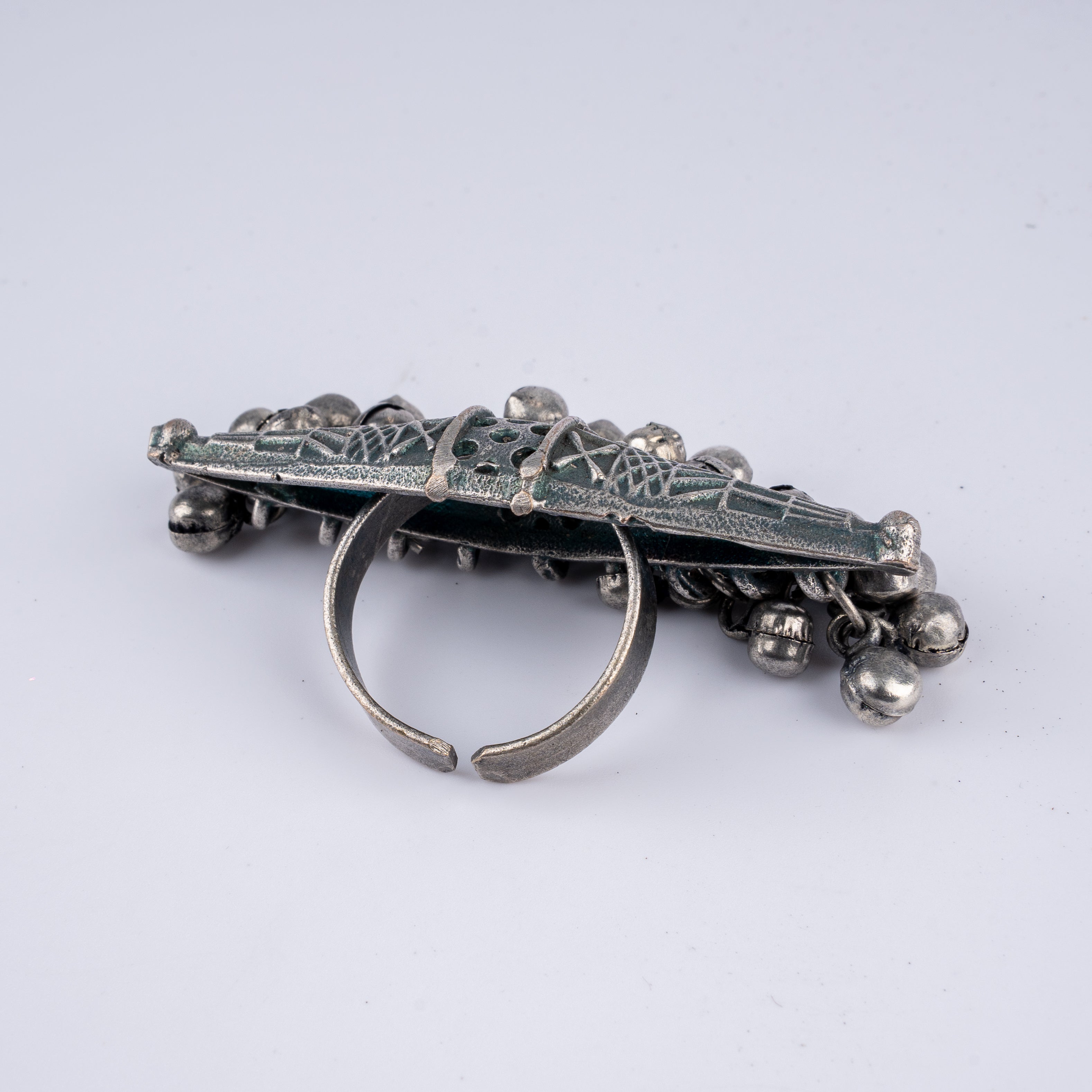 Oxidised Silver Ghungroo Tribal Statement Ring