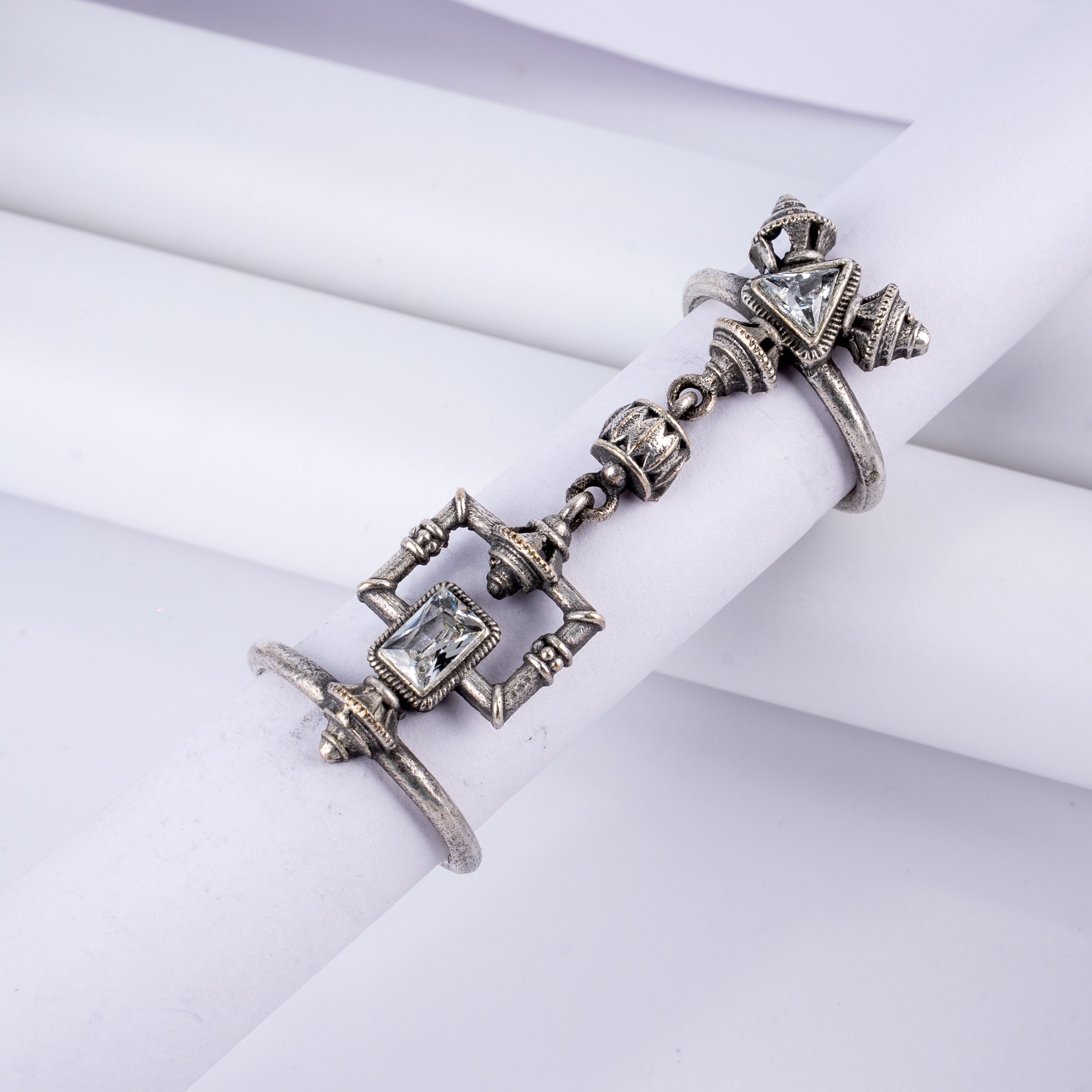 Oxidised Silver Vajra Full Finger Armor Joint Ring