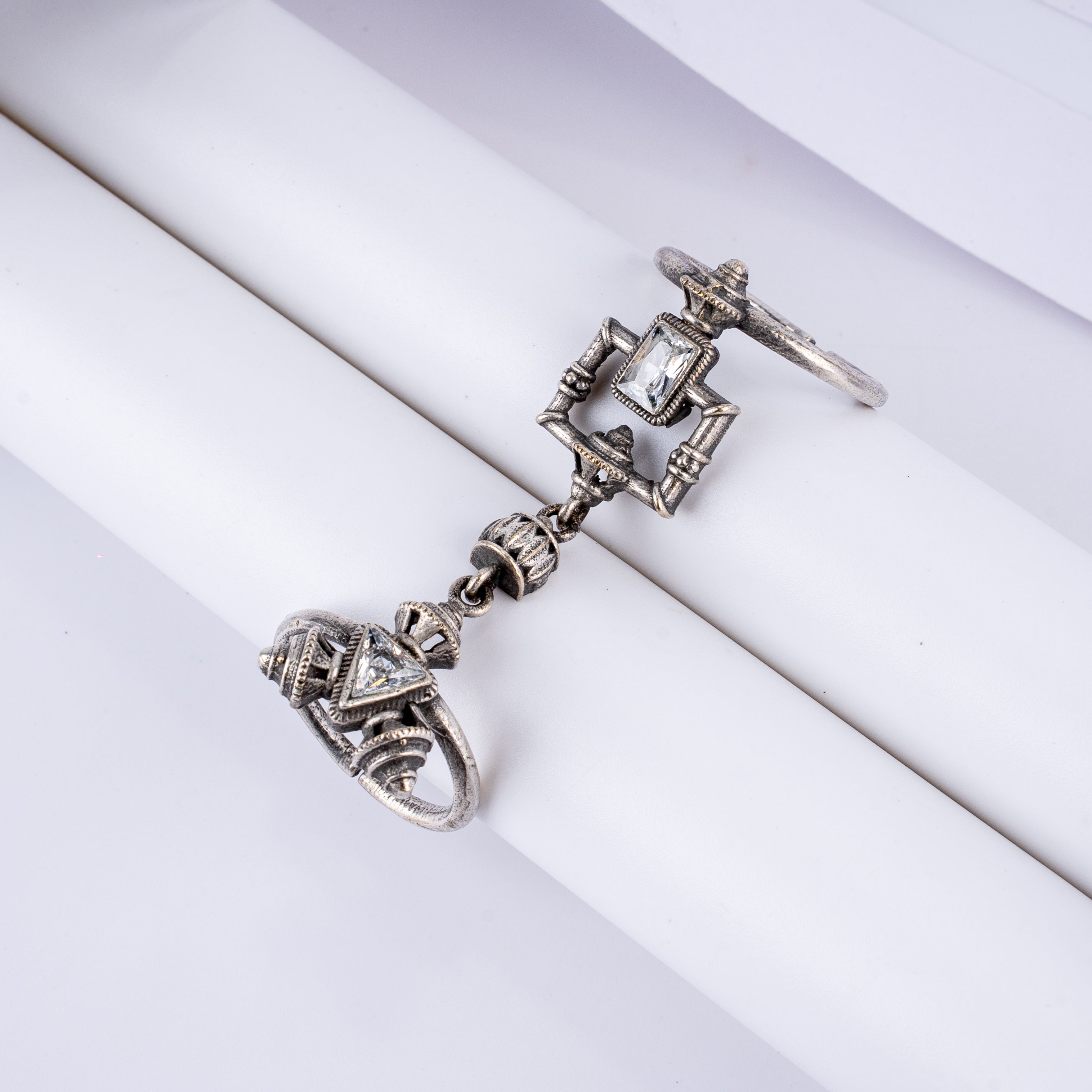 Oxidised Silver Vajra Full Finger Armor Joint Ring