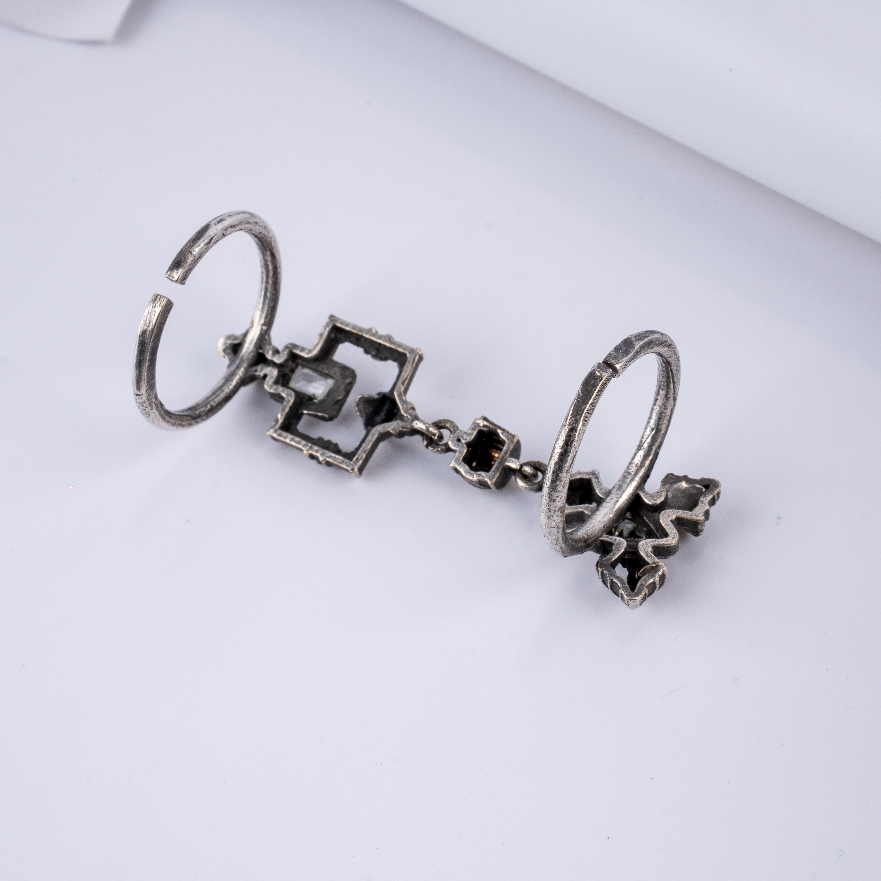 Oxidised Silver Vajra Full Finger Armor Joint Ring